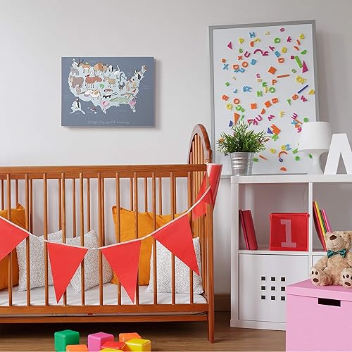 Miniatura 2 de Stupell Industries Mapa de Estados Unidos con ilustraciones de animales juguetones, diseñado por Carla Daly, lienzo decorativo para pared, 16 x 20