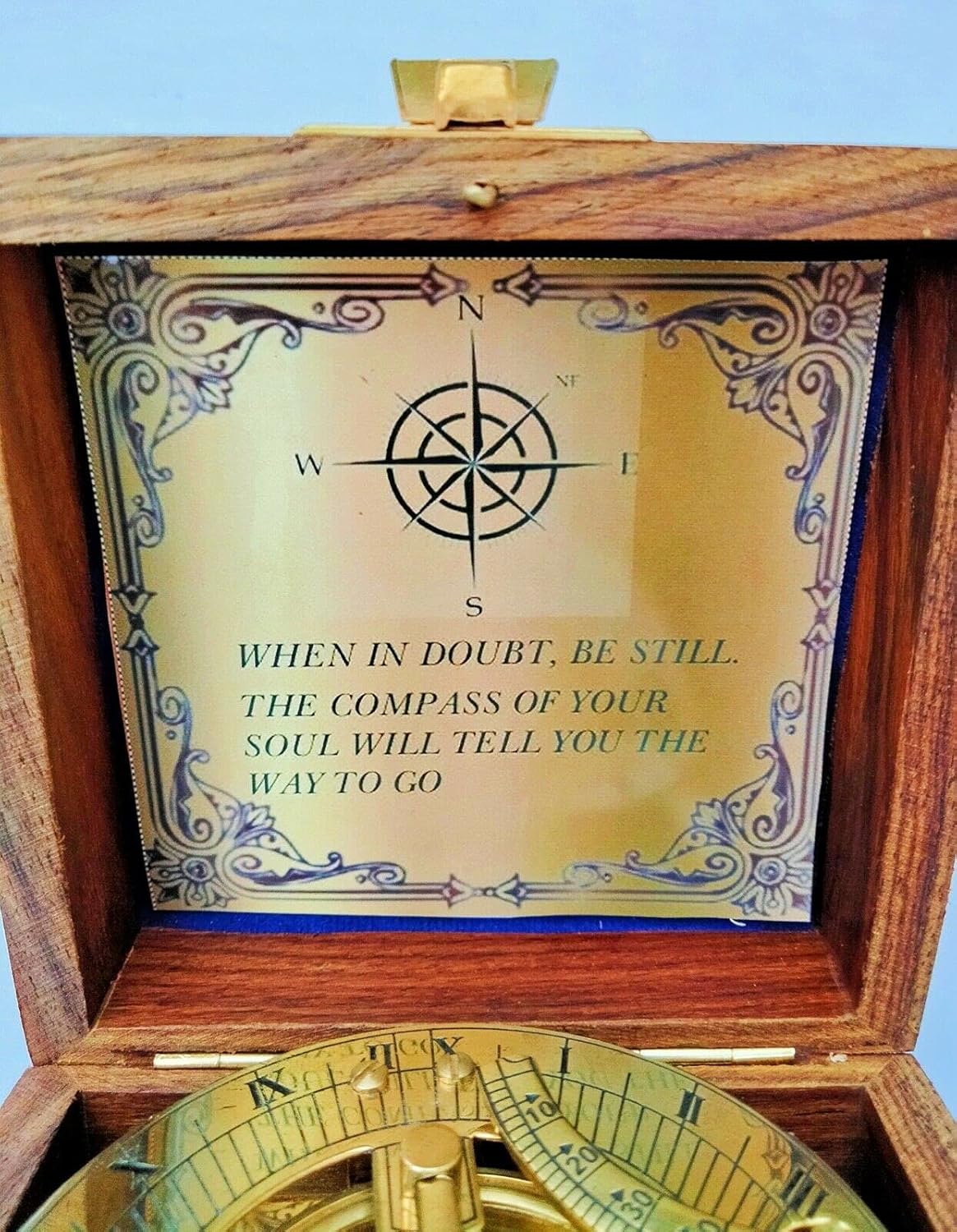 Sundial Brass Compass Shiny Finish with Wood Box Nautical Antique Compass Hunting Outdoor Military Navigation Tool Collectible Gift by AI