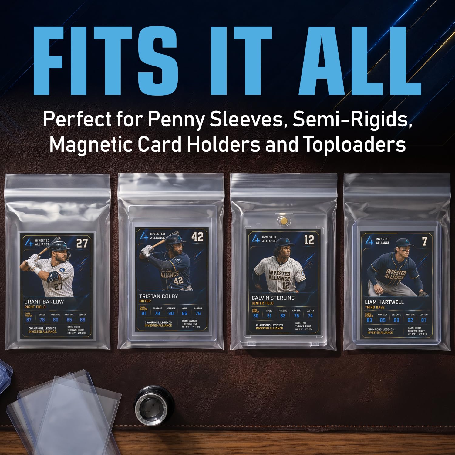 Invested Alliance Set richiudibile di borse per carte collezionabili | Ultra, TCG, Baseball, Sport Card Team Bags Sleeves. Adatto per caricatori superiori, supporti magnetici e semi rigidi. Maniche da
