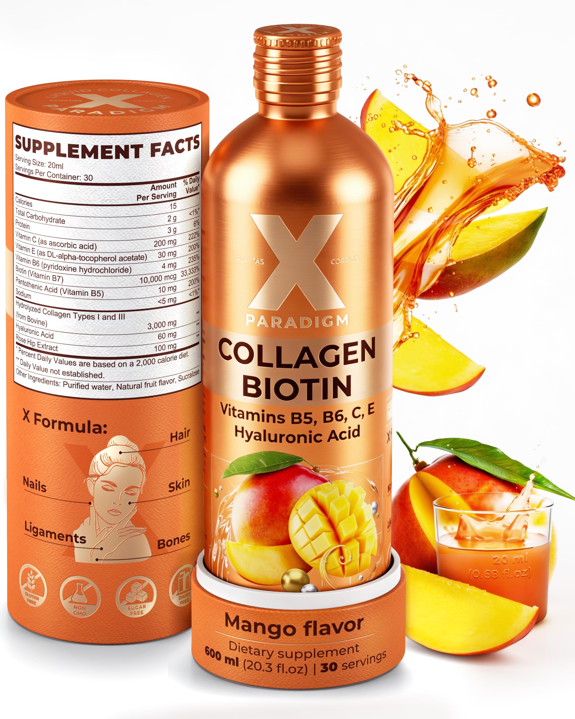 Liquid Collagen Peptides with Biotin & Hyaluronic Acid, 600ml, Orange — Amazon image 10
