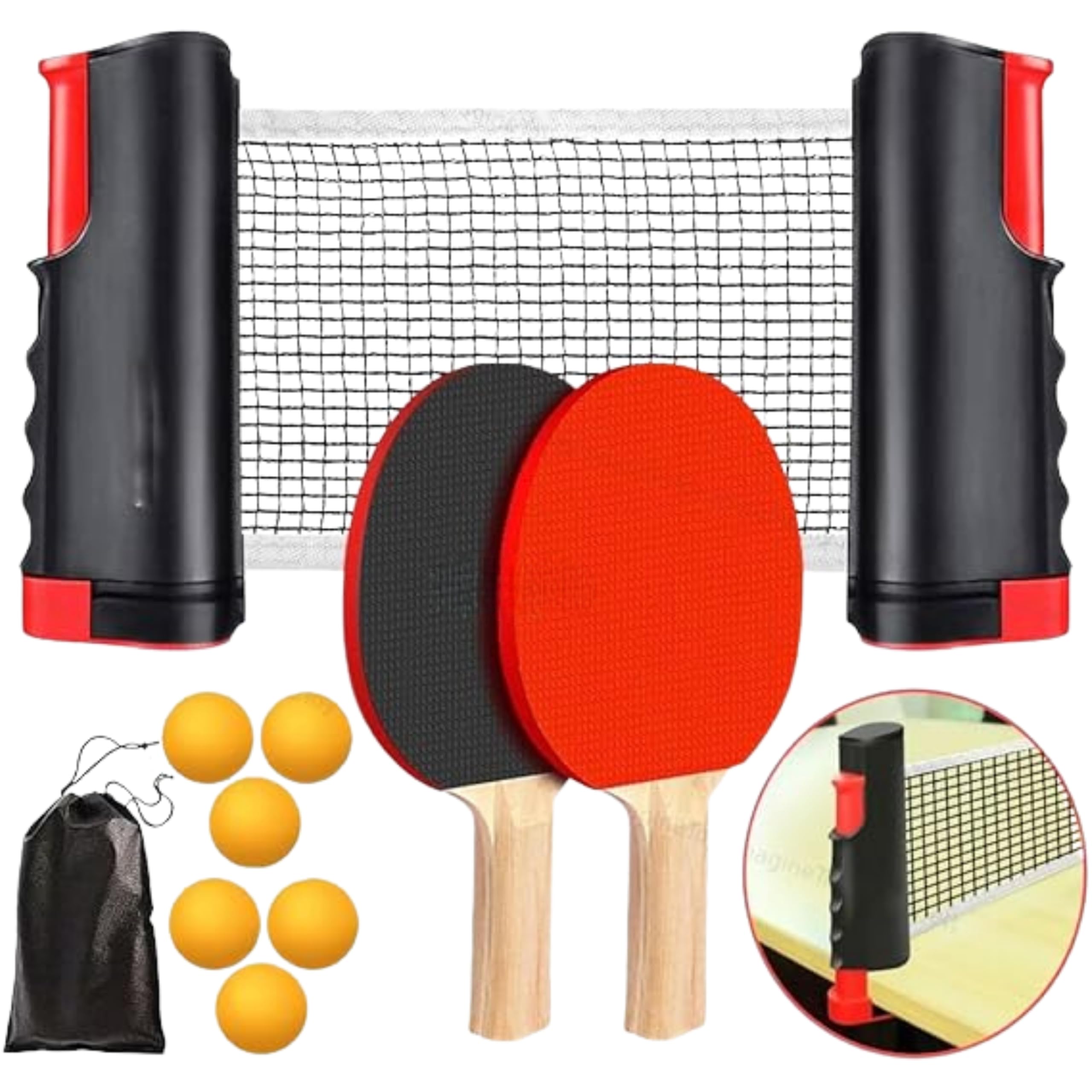 Morex Table Tennis Set – Retractable Table Tennis Net, 2 Premium Rackets, 6 Ping Pong Balls (Orange x 6), and Carry Bag – Portable Indoor & Outdoor Ping Pong Game for All Ages-image-36