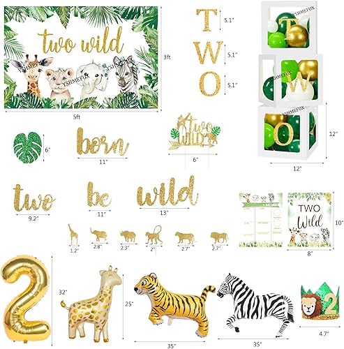 Miniatura 4 de YSHMFEUX Dos decoraciones de cumpleaños salvajes, suministros de fiesta de segundo cumpleaños con temática de selva, decoraciones de segundo
