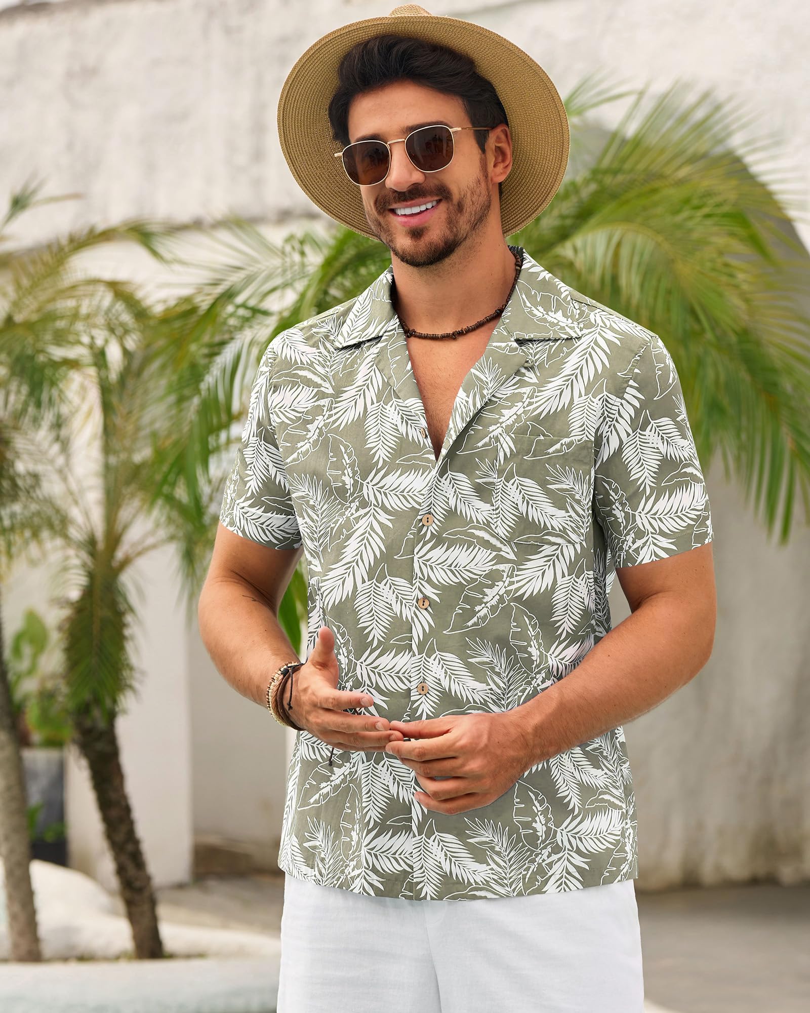 Beotyshow Herren Hawaiihemd Freizeit Hemd Kurzarm Baumwolle Blumen Shirt Urlaub Sommer Strand Hemd Reise Shirts