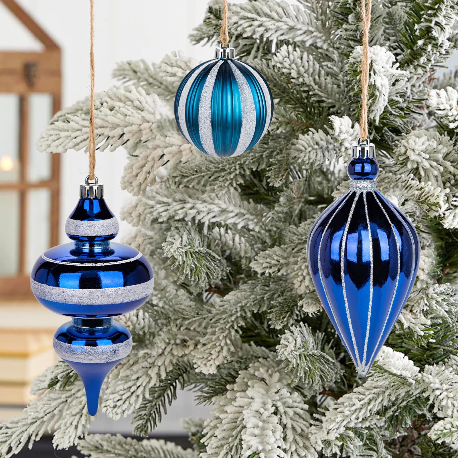Weihnachtskugel-Ornament-Set, groß, bruchsicher, Kunststoff, dekorative Kugeln mit Hand-Hilfe-Geschenkboxen für Weihnachtsbaum, Hochzeit, Party, Urlaub, Silber, Blau, 32-teilig