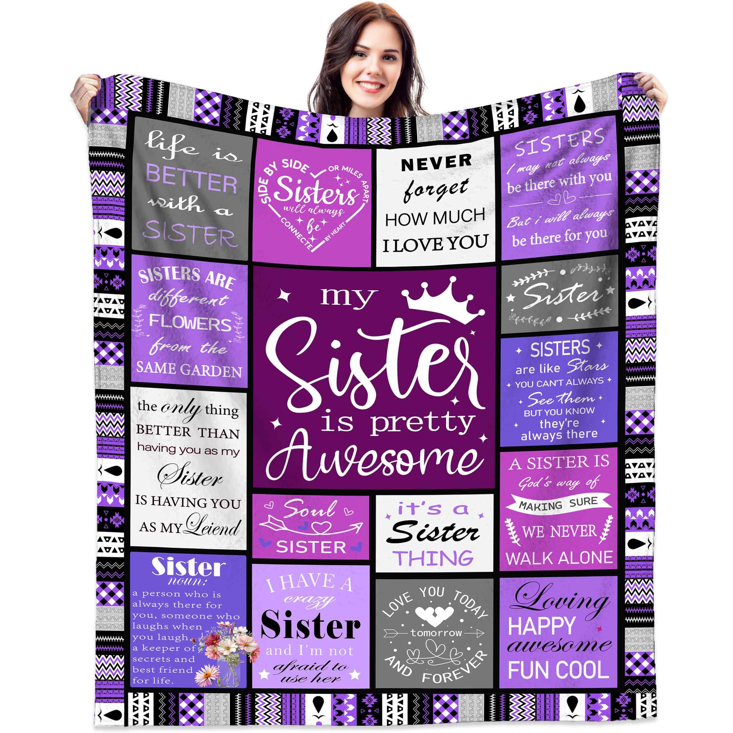 Aleture Sister Birthday Gifts, Sisters Happy Birthday Gift Idea, Best Sister Ever Gift for Women, Unique for Sisters, Sis Soft Throw Blanket 60" x 50", Purple