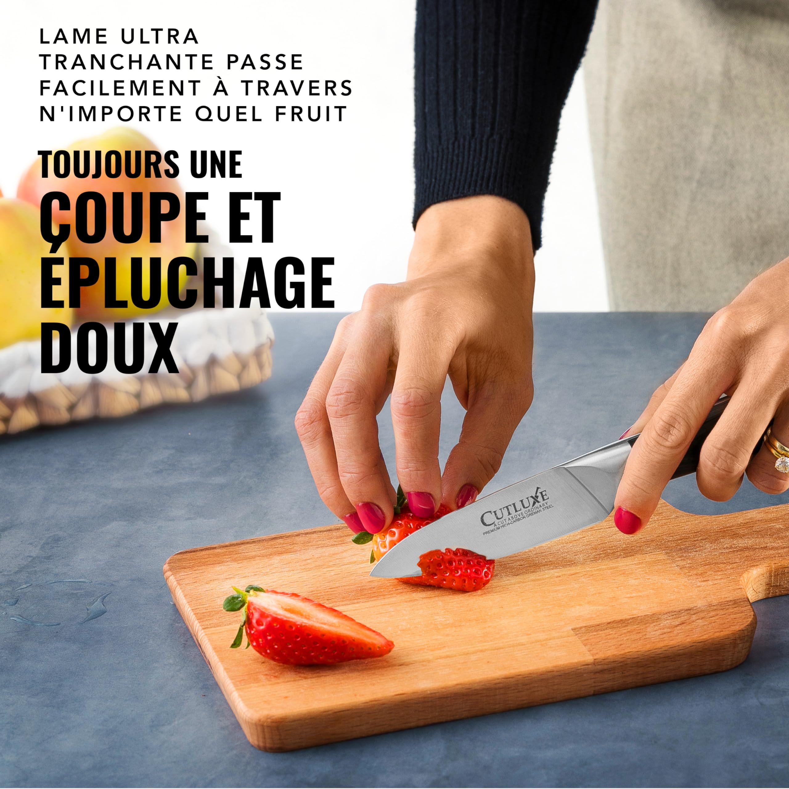 Cutluxe Couteau d'Office - Petit Couteau de Chef Professionnel 9cm - Lame Professionnelle en Acier Allemand à Forte Teneur en Carbone - Couteaux de Cuisine Premium à Tang Complet - Série Artisan