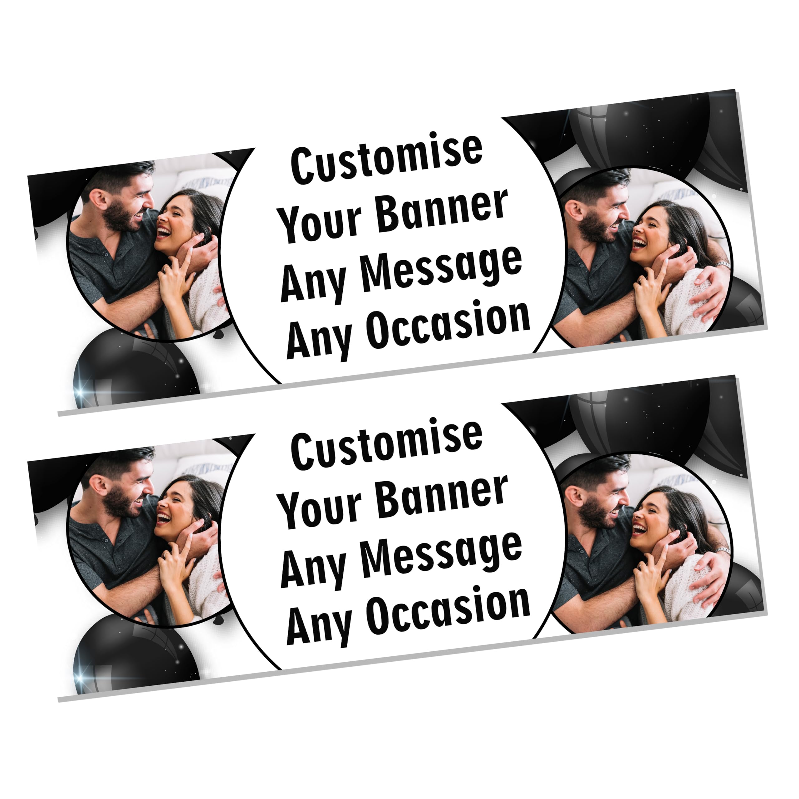 Personalised Any Message Banner with 2 Photos | 3 Foot | 1pc | Black |