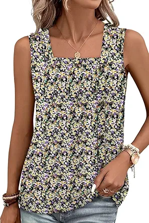 KISSMODA Womens Boho Tops for Summer Sleeveless Tanks Loose Fit Casual Blouse Daily Shirts for Leggings (S-3XL)