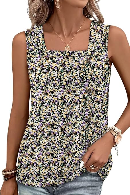KISSMODA Womens Boho Tops for Summer Sleeveless Tanks Loose Fit Casual Blouse Daily Shirts for Leggings (S-3XL)