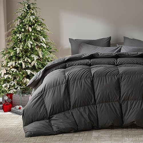 Goose Feather Down Fiber Comforter Queen Size,100% Organic Cotton Duvet Insert,All-Season Luxury Duvet Insert with Baffle Box Design, 750+Fill Power Hotel Collection Bedding Comforter