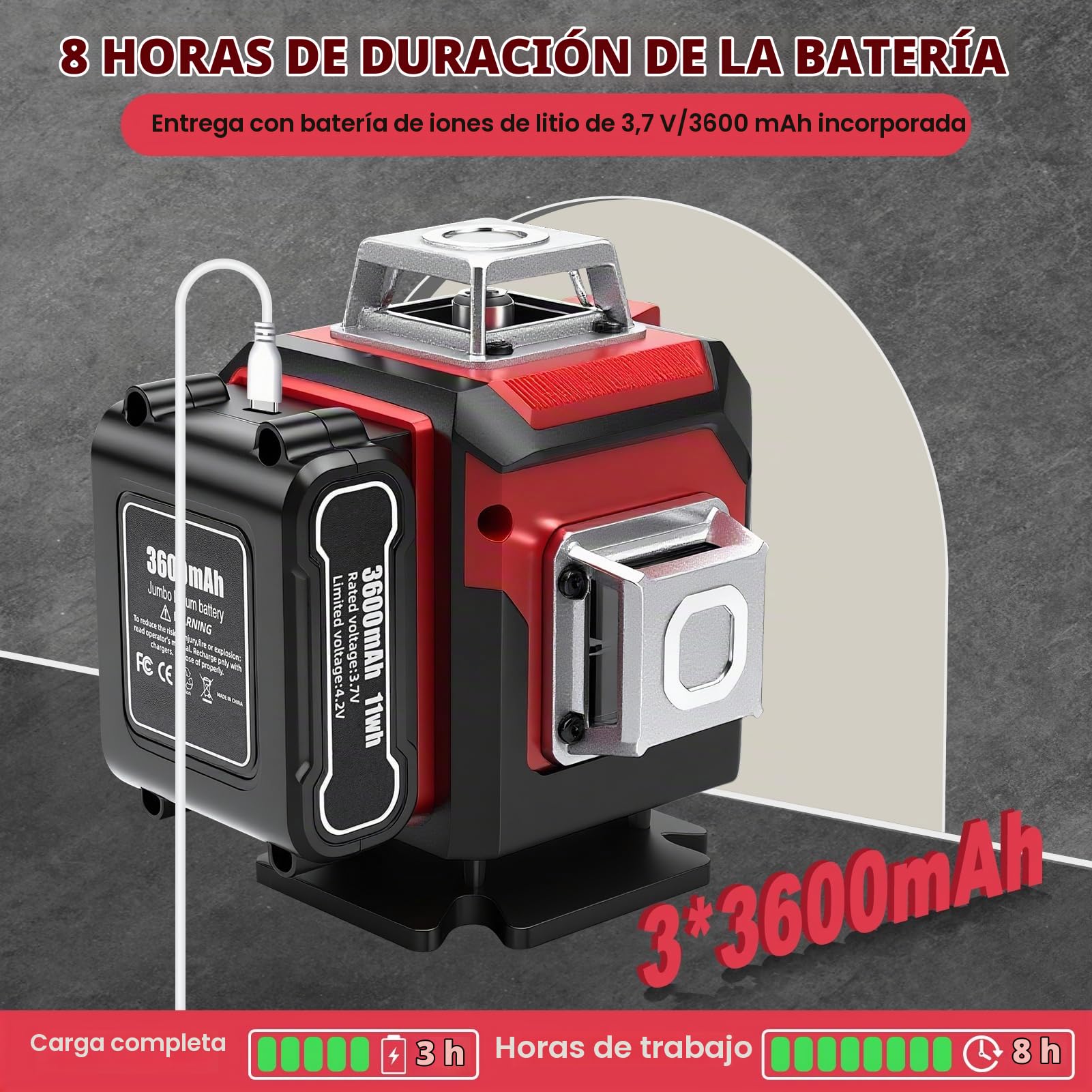 Nivel Laser Autonivelante 360 Grados, 4D 16 Líneas Nivel Laser Verde con Trípode, Digital Niveles LáSer con 3600 mAh x 3 baterías Recargables para Interiores, Obras