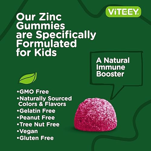Miniatura 5 de Viteey Gomitas de zinc para niños, 15 mg - Apoyo inmunológico - Potente antioxidante natural, suplemento de vitamina de zinc para niños, vegano, sin