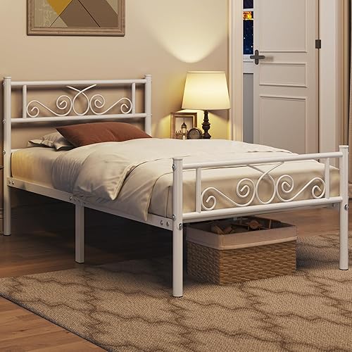 Miniatura 44 de Topeakmart Base de cama clásica de metal de 13 pulgadas con cabecero, base de colchón, plataforma de cama, base de cama con listones, tamaño Negro