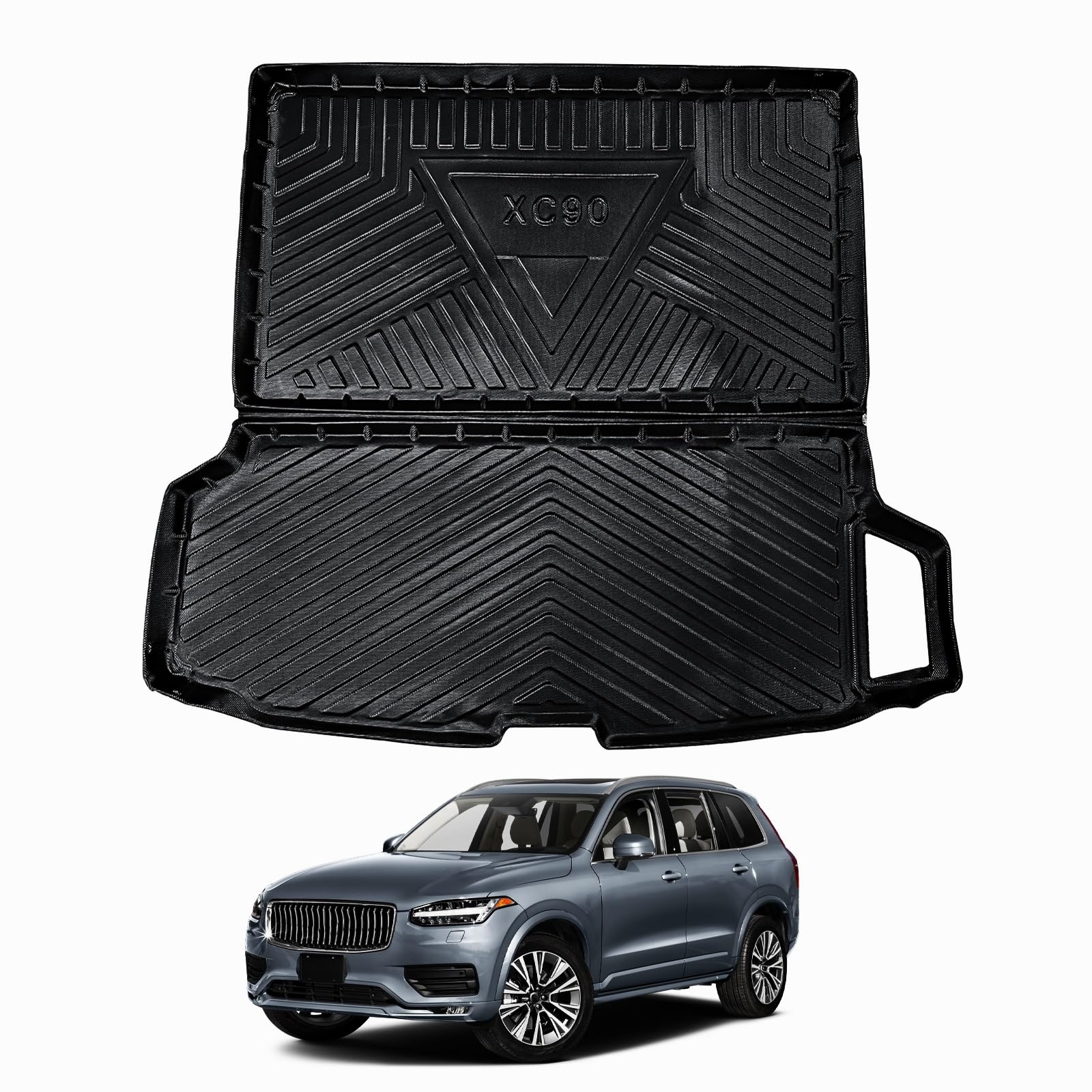 ECOZEN kofferraumwanne für Volvo XC90 2015-2025 TPE Allwetter Kofferraumwanne Original 3D-Scan 3-lagiges Kofferraummatte, wasserdicht Hohe Passform Hoher Rand Laderaumwanne für Volvo XC90 Zubehör