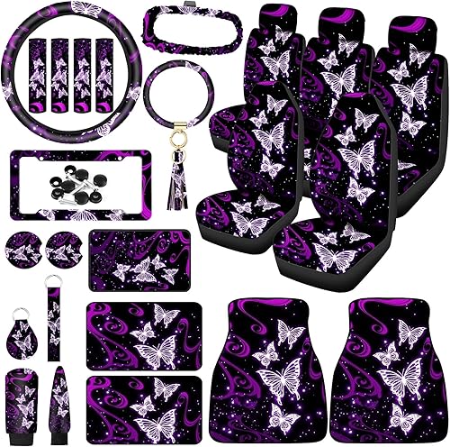 Miniatura 1 de Tallew Juego completo de asiento de mariposa para mujer, accesorios universales de automóvil, cubierta de goma para volante, marco de matrícula,