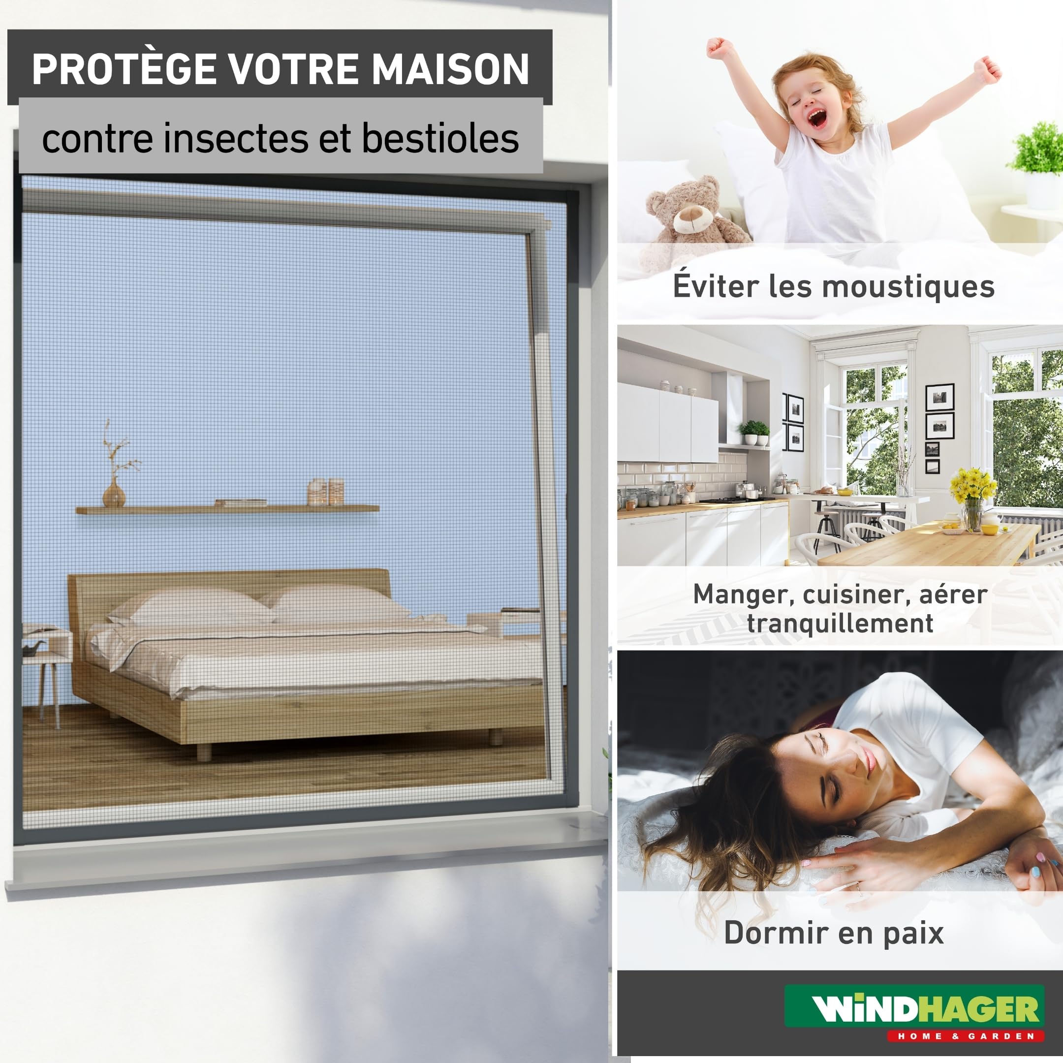 Windhager Moustiquaire Cadre Fixe Pour Fenetres Expert, Pare-moustiquaires Cadres en aluminium pour fenêtres, 100 x 120 cm, anthracite, 03996