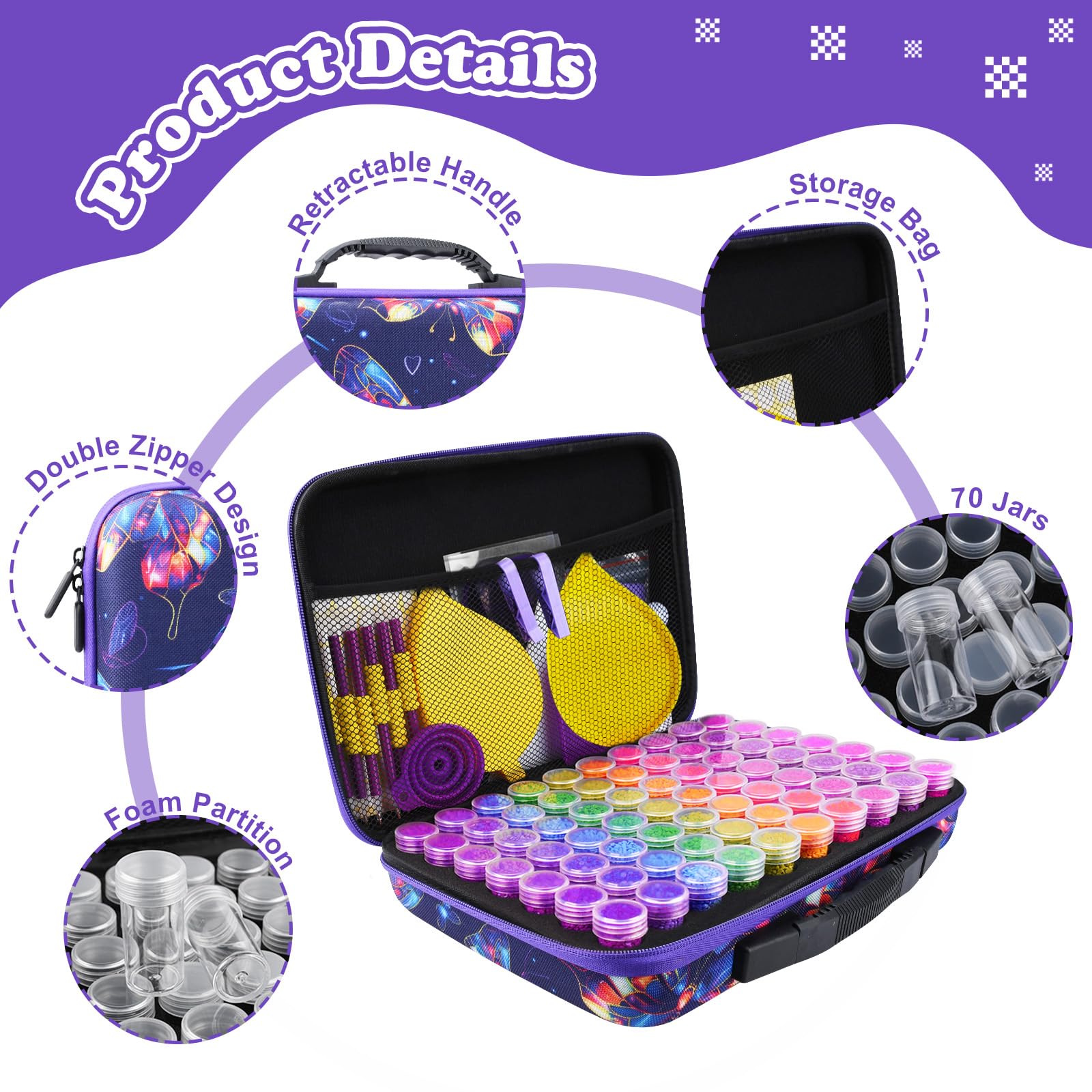 Kit Accessori Diamond Painting - 70 Scomparti Con Vassoi, Pinzette E Penne Per Pittura A Diamanti - Foto 5