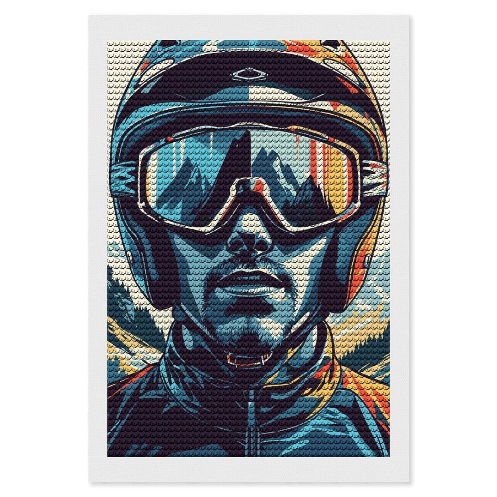 Junmoney Skier Portrait with Mountain Reflection Diamond Painting Set 8"x12", Holiday Gift Idea, for Creative Relaxation, Fun Craft Experience, Vintage Style Decor