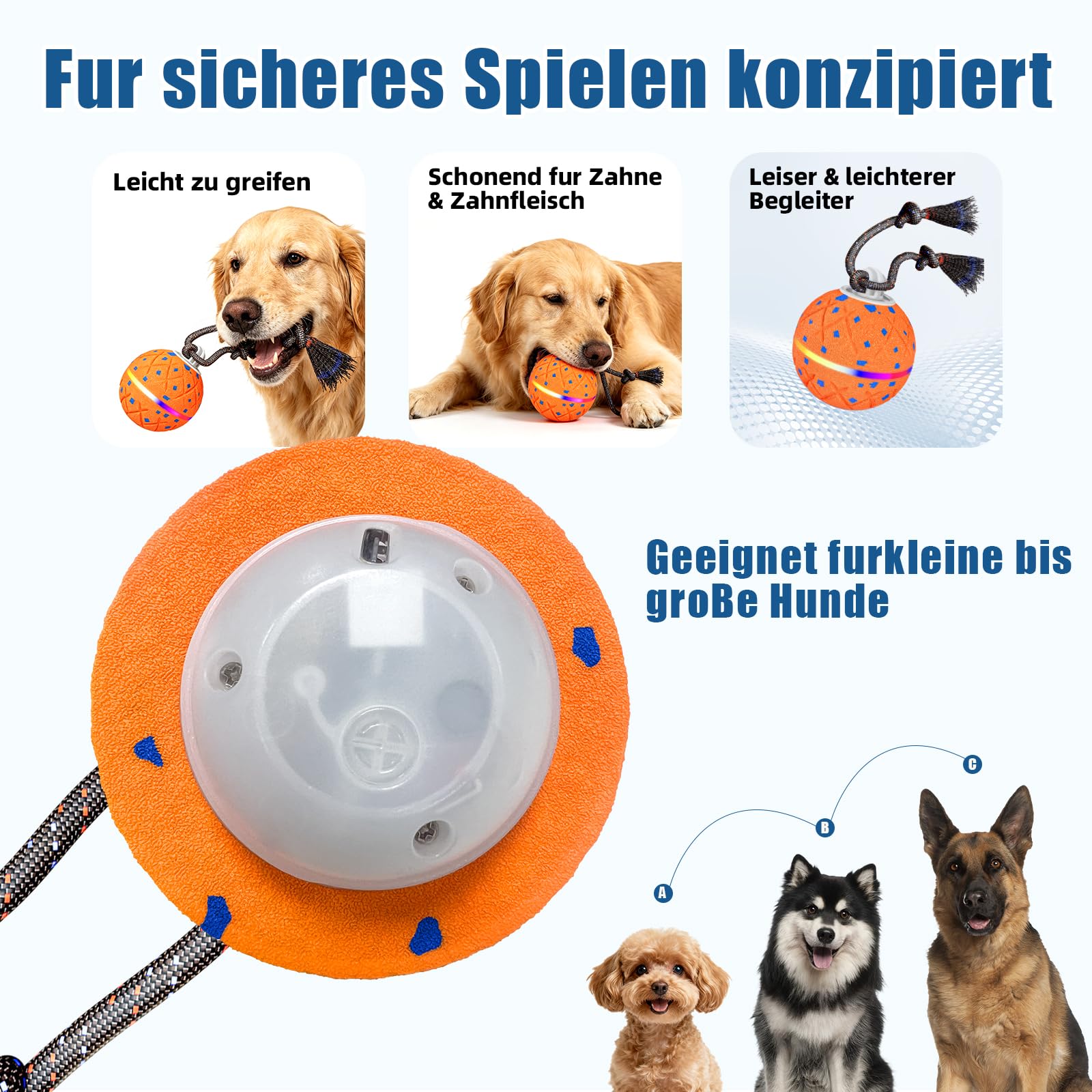 Hundespielzeug,Interaktives Hundespielzeug Hoch Elastisch und Robust Hundeball,Verschiedene Spielmodi mit Rotierendem Licht und Vogelzwitschern zur Aufmerksamkeitslenkung Ihres Haustiers