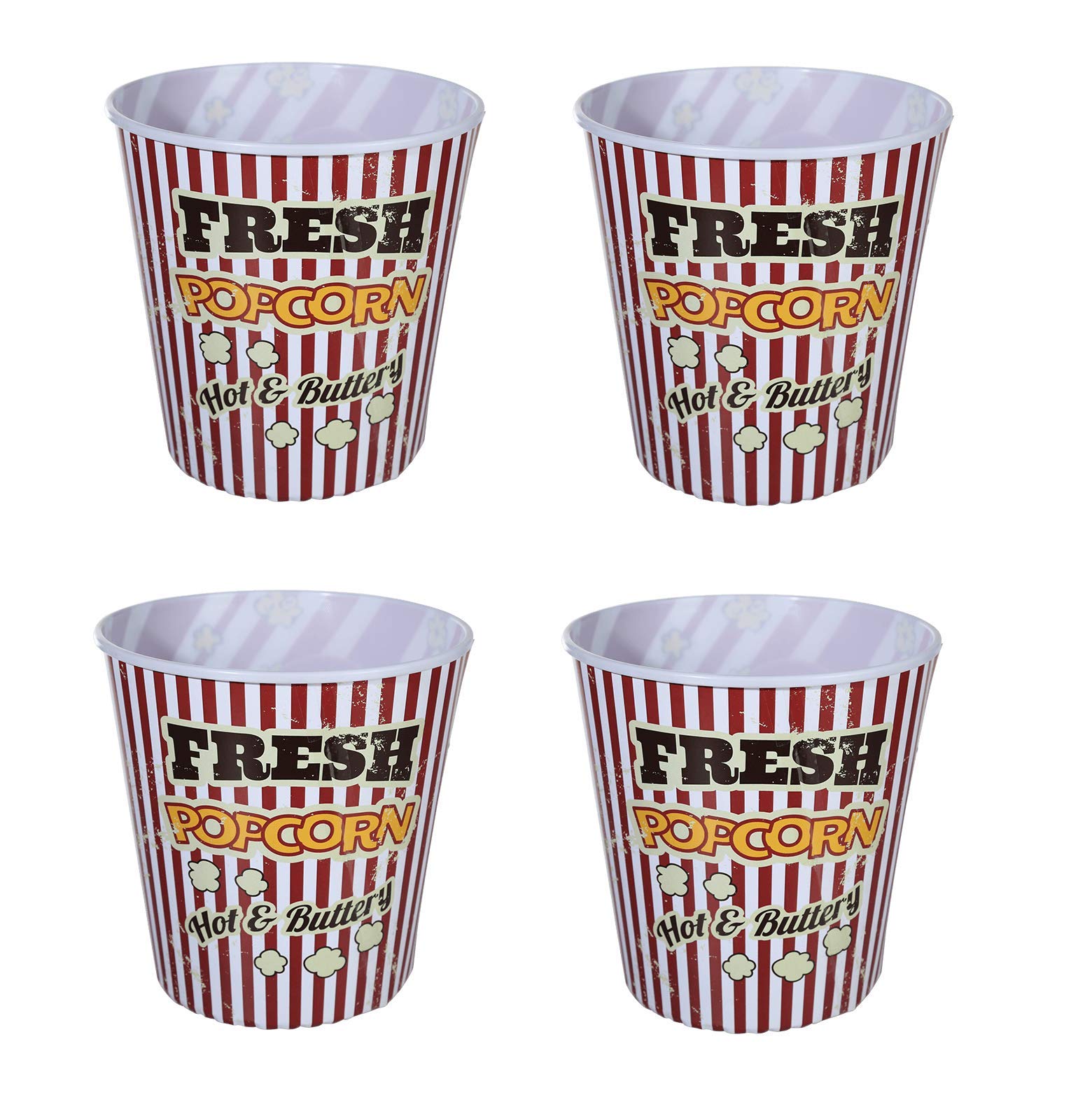 Invero Set of 4 Family Size Classic Retro Vintage Plastic Popcorn Bucket 2.8L - Ideal for Movie Nights for Kids or Adults