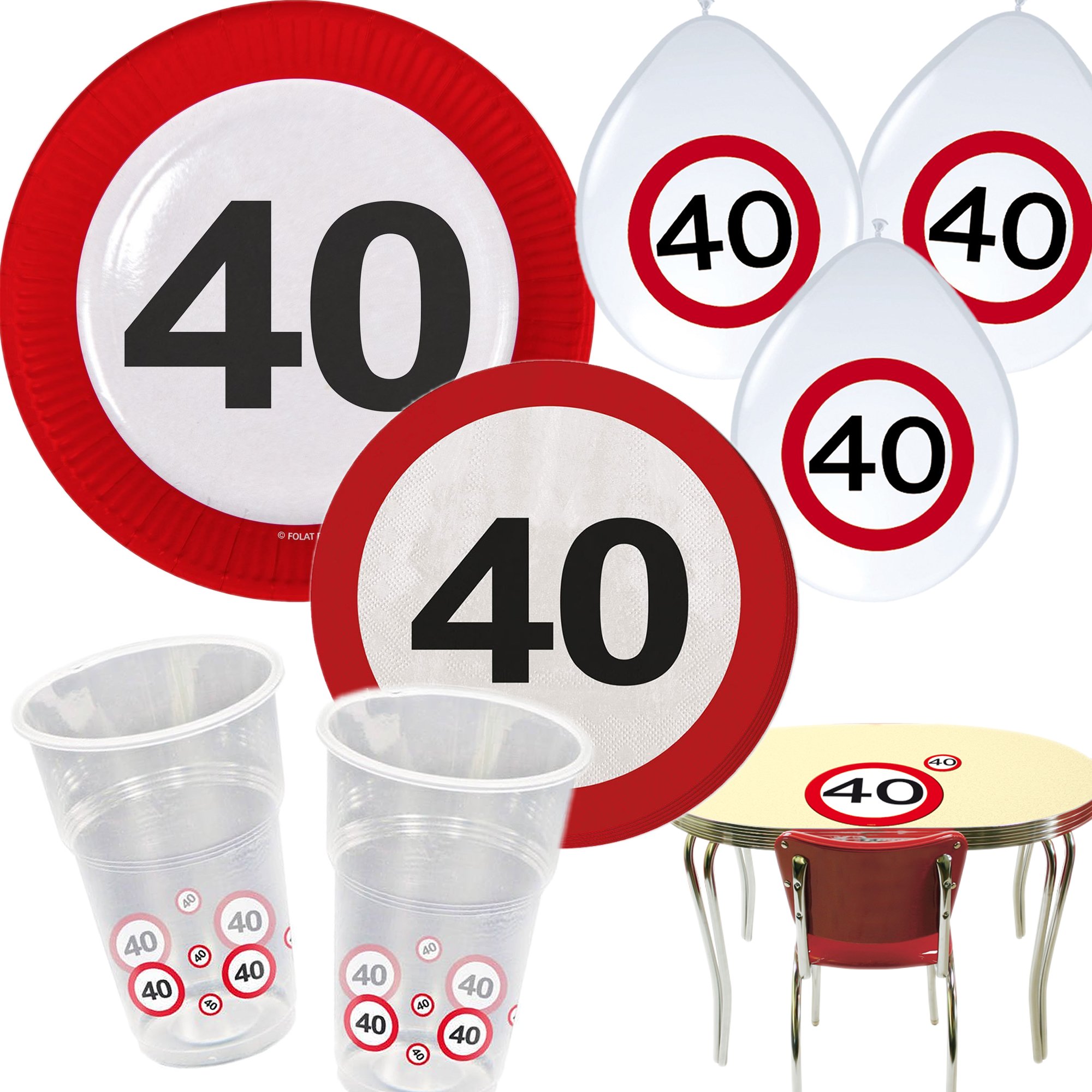 Wimpelkette Zum 40. Geburtstag - Party-Deko Mit Verkehrsschild-Design, Bunt & Wiederverwendbar Für Feiern