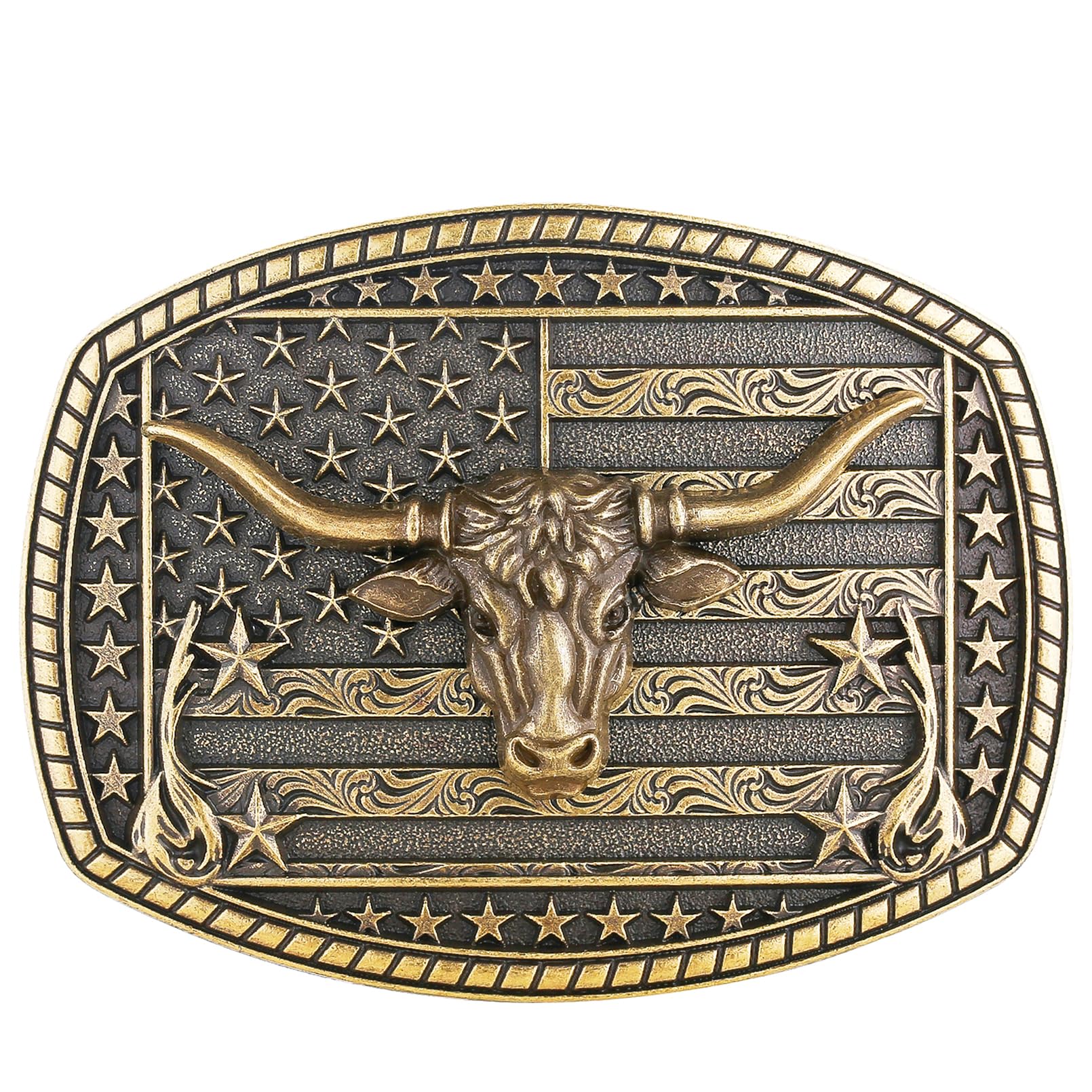 HUABOLA CALYN Long Horn Bull Belt Buckles for Men Women American Flag Texas Star Belt Buckles