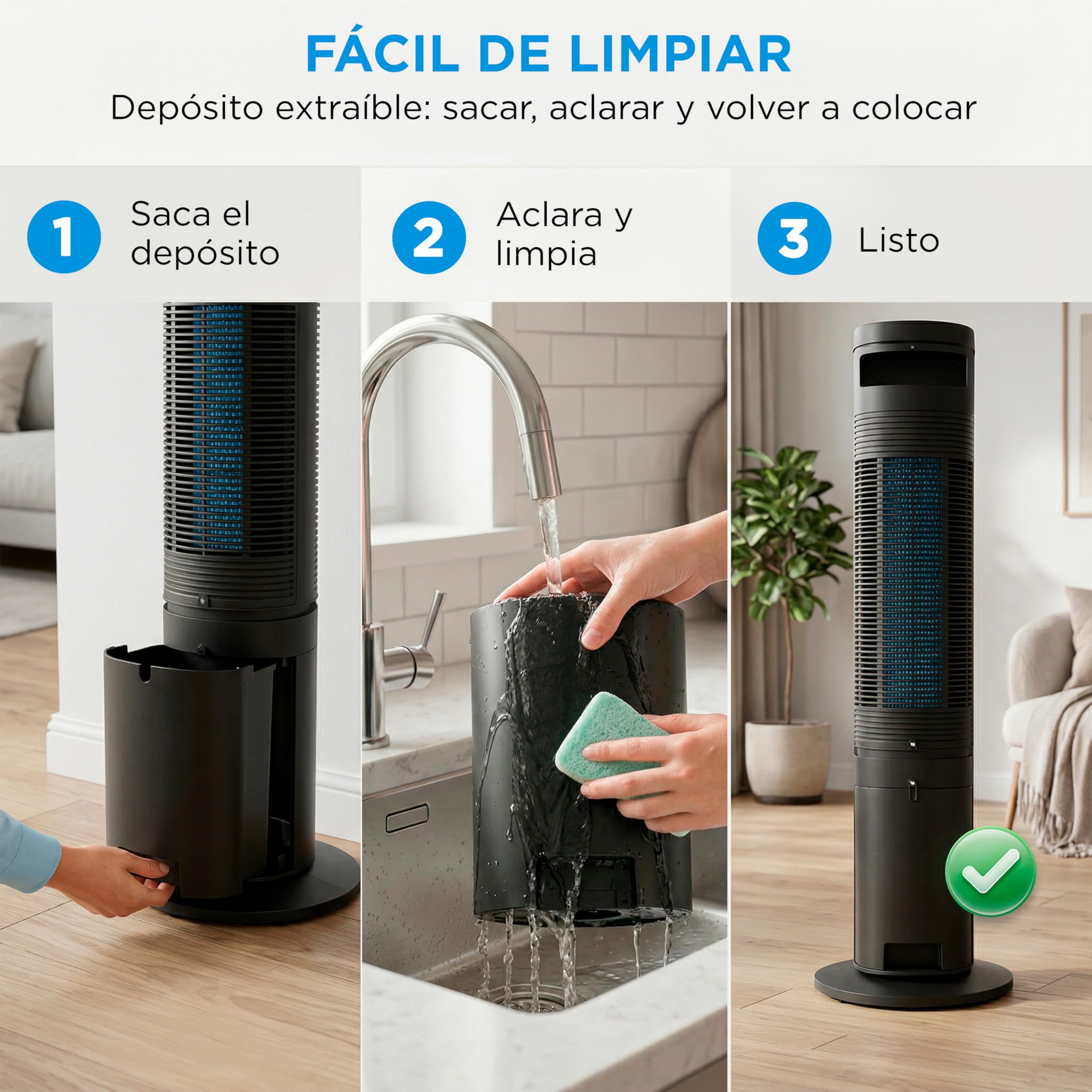 MIDEA Climatizador Evaporativo 3 en 1 con Mando a Distancia - Ventilador de Agua, Enfriador de Aire, Humidificador de 3 Velocidades, Oscilación 85º - Climatizador Frio Silencioso con Tanque de Agua 5L