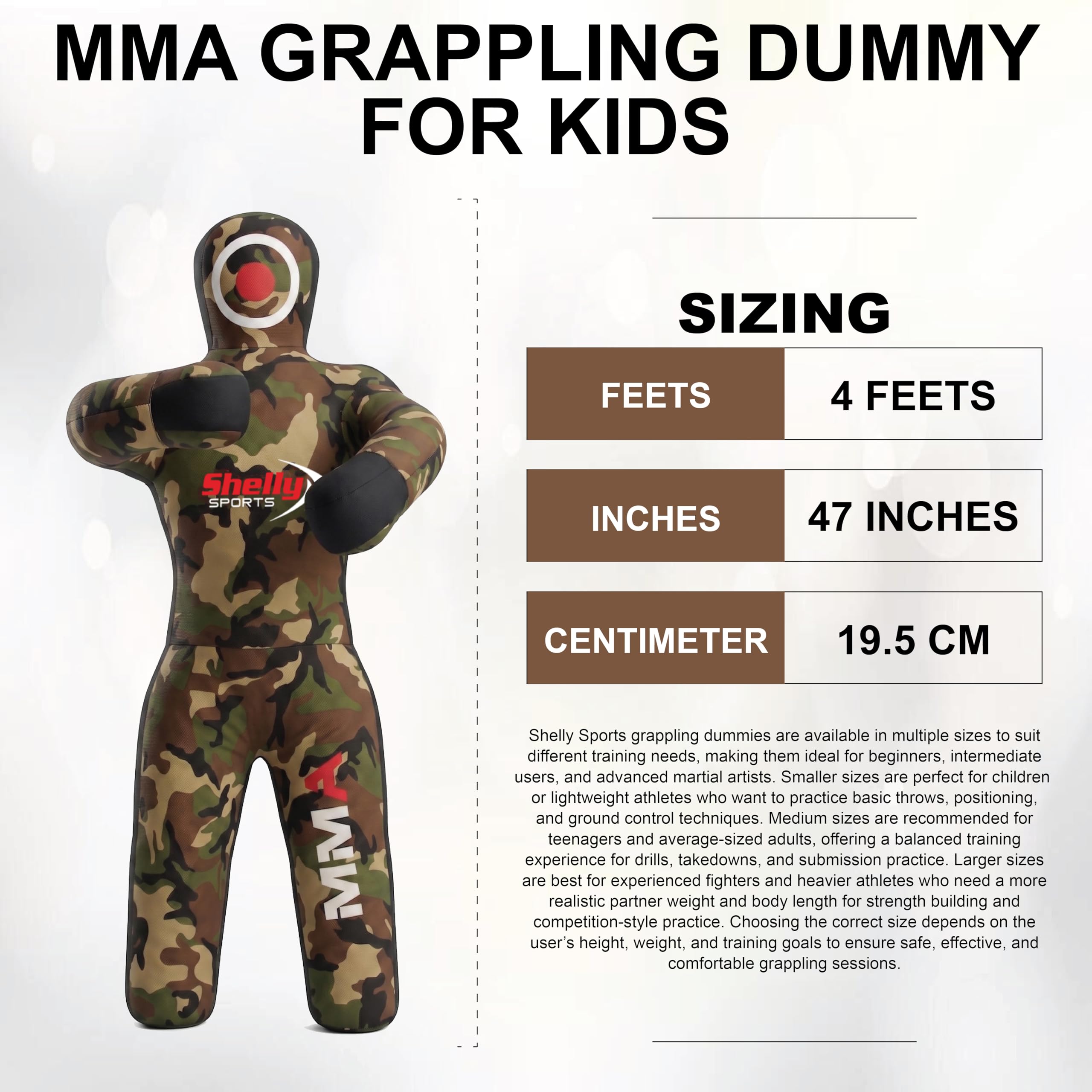 Shelly MMA Grappling Dummy für Kinder, BJJ Boxsack, Wrestling Buddies, brasilianischer JIU Jitsu, Stehpositions-Attrappe, Kampfsport, Boxen, Karate, Training, Schnuller – ungefüllt