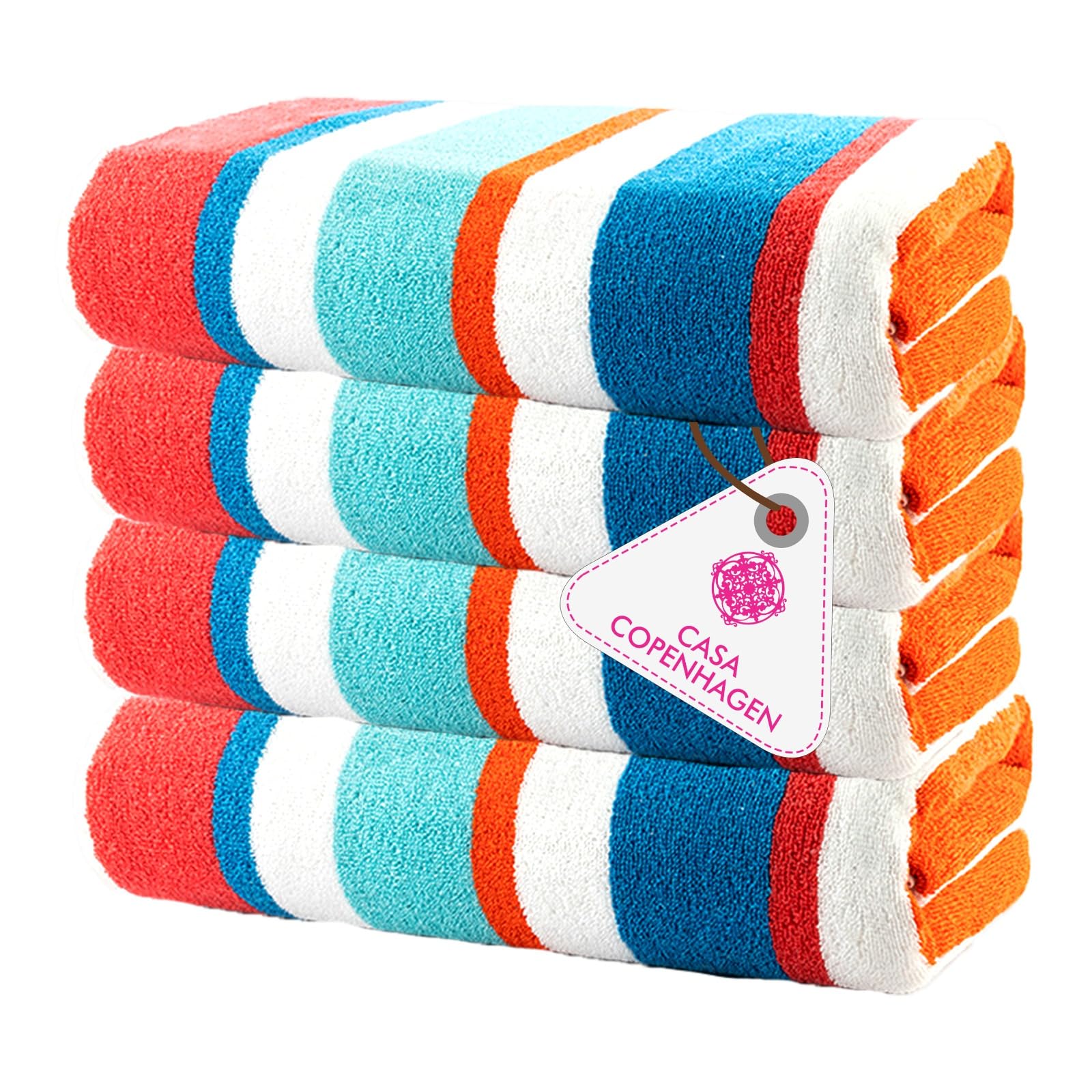 CASA COPENHAGEN Set 4 Asciugamani Cotone Mare,Piscina 75x150cm, Turchese