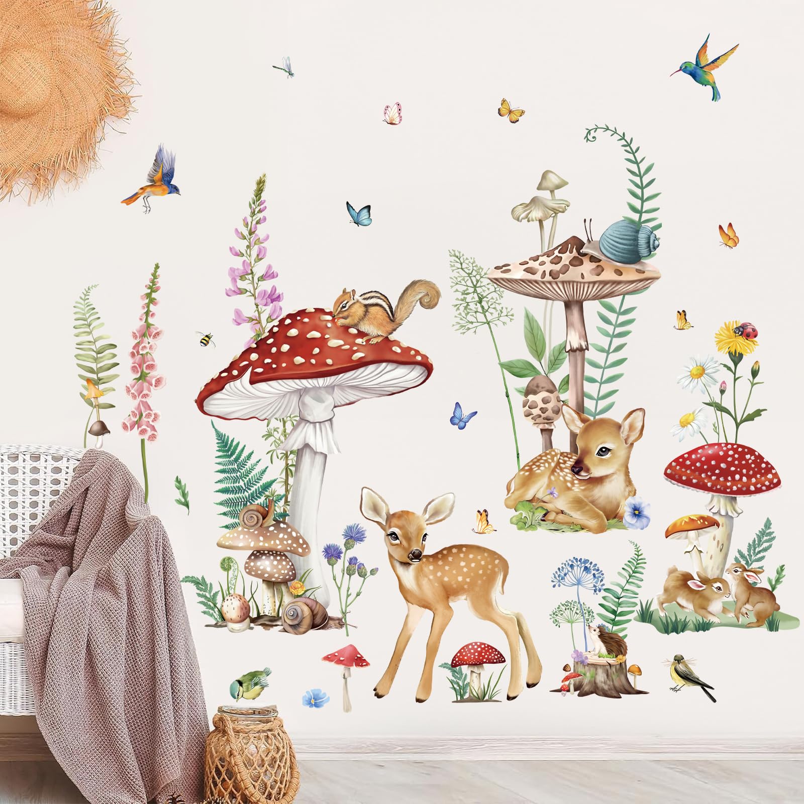Adesivi Murali Animali Foresta Wondever - Grande Albero Betulla, Cervo E Volpe - H 160cm - 4