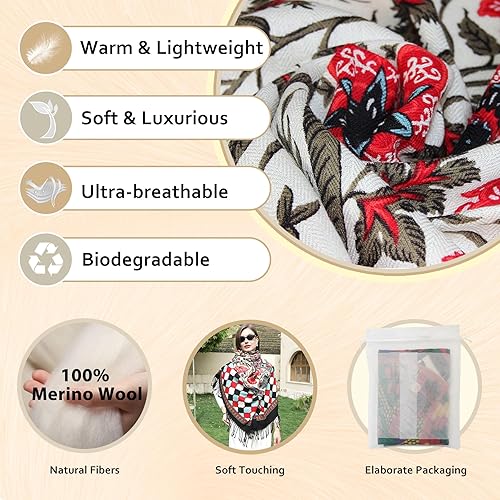 Miniatura 3 de DANA XU Lujosa bufanda de cachemira floral de gran tamaño, 100% de lana pura, extra grande, cálida, chal y envoltura para mujer