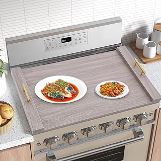Noodle Board Stove Cover Gas Stove Top Covers with Handles Stove Covers for Electric Stove Top Wooden Stove Cover for Range Stovetop & Cooktop, 29.9" × 21.6" (Oak White)
