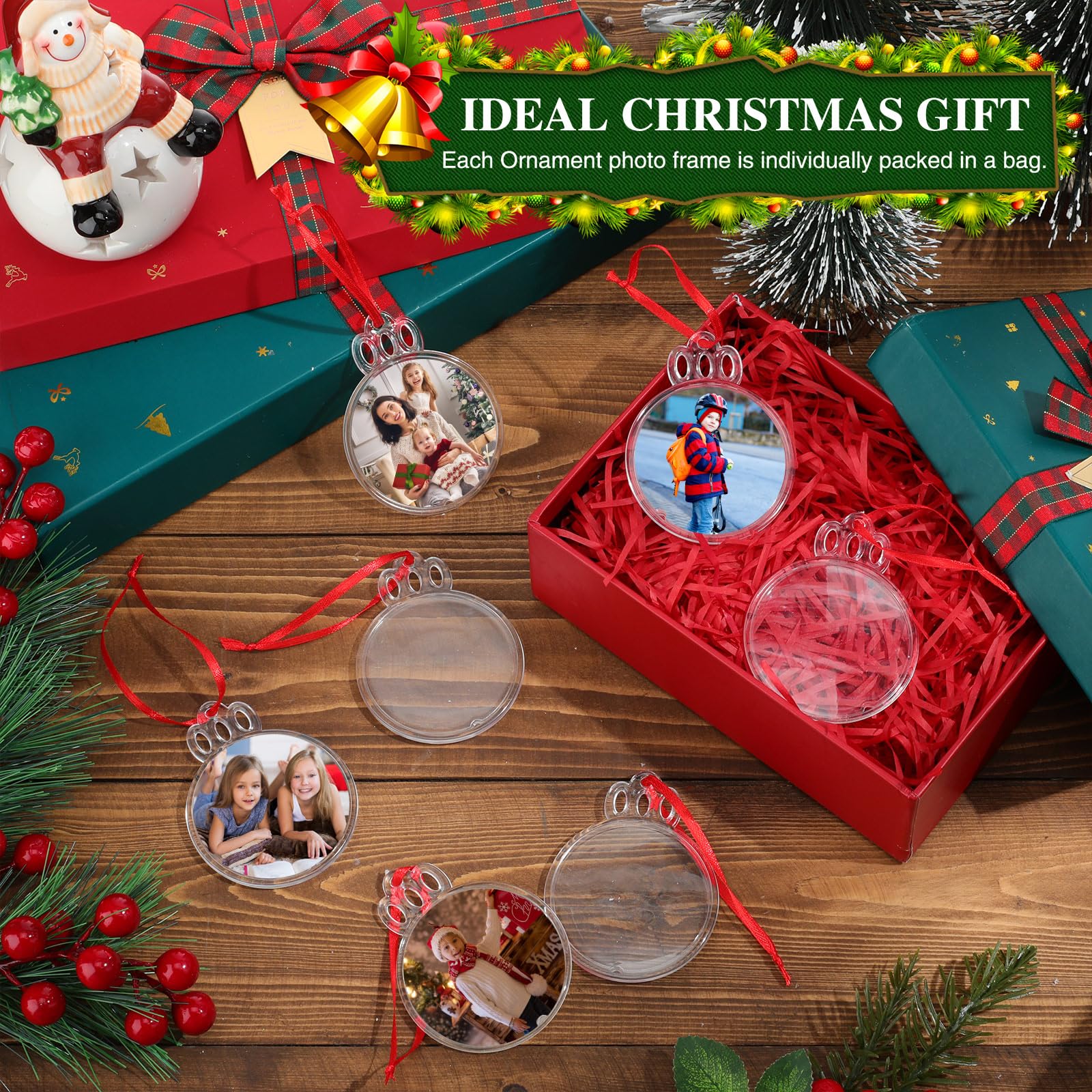 Snapklik.com : Vercraft 48 Pcs Christmas Clear Round Frame Ornaments