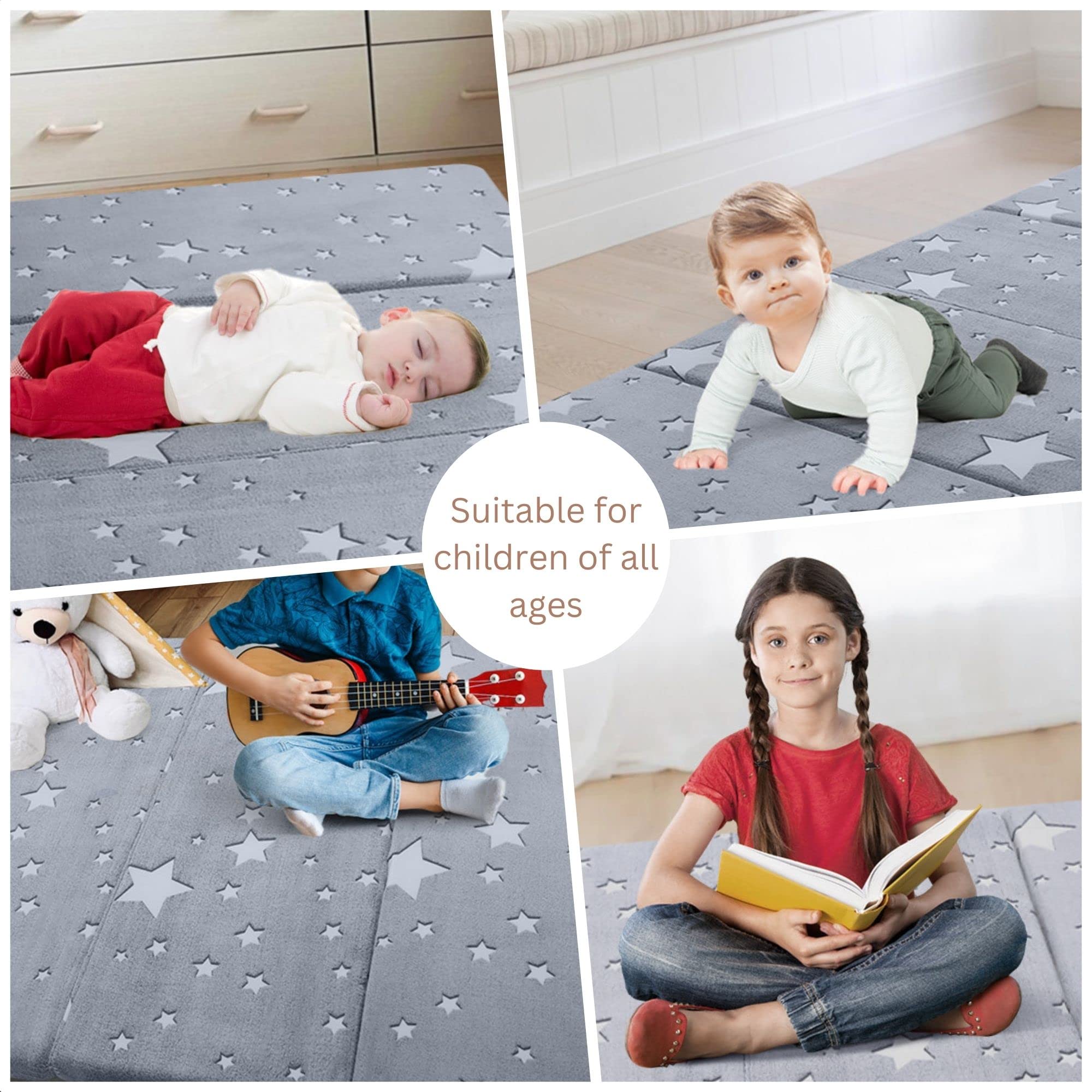 Colchón de suelo para niños grande de 6 x 4 pies, colchón de espuma gruesa para sala de juegos, tapete plegable para gatear para área de juegos infantil 6
