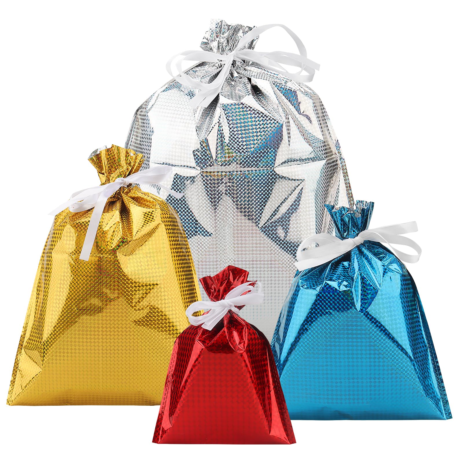 Asoulin Weihnachts-Geschenktüten Mit Kordelzug – 32 Stück, Aufstellbare Folien-Geschenktüten In 4 Größen Für Weihnachten, Geburtstag & Mehr