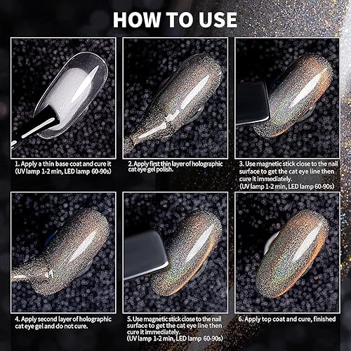 Miniatura 7 de RARJSM Juego de esmaltes de uñas de gel holográfico, kit de esmalte de uñas de gel de ojo de gato, kit de esmalte de uñas de gel magnético con