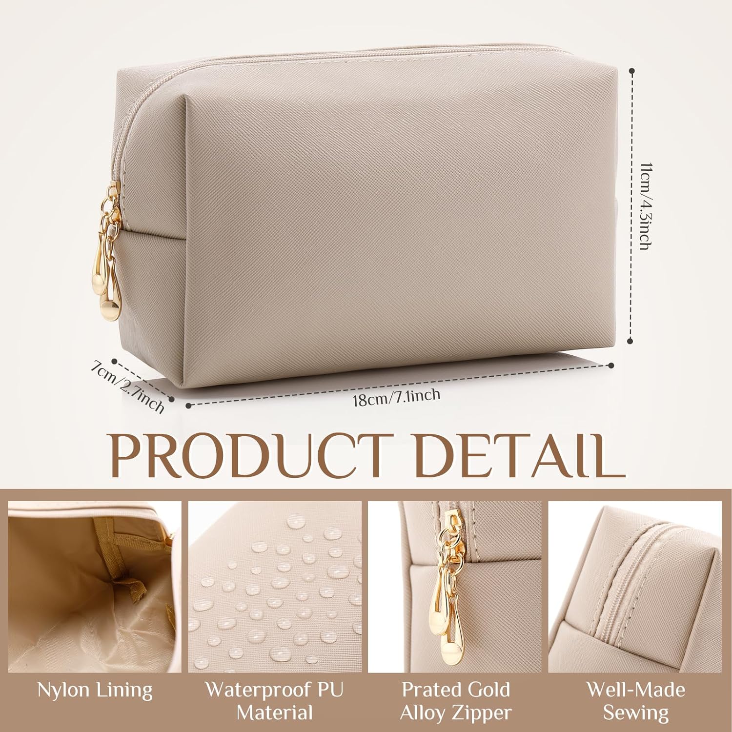 Sanwuta 9 Pcs Makeup Bags Bulk PU Double Zippers Cosmetic Bag Makeup Toiletry Small Pouch Portable Travel Organizers Case for Women Bridesmaid Proposal Gifts(Apricot) - Image 2