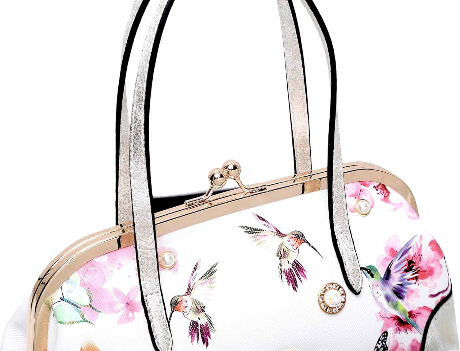 Flower Crystal Crossbody Handbag w/Hand-Painted Hummingbird Art Adjustable Strap/Top Handle Tote |USA Company Ships from LA | Easy Carrying - Image 9