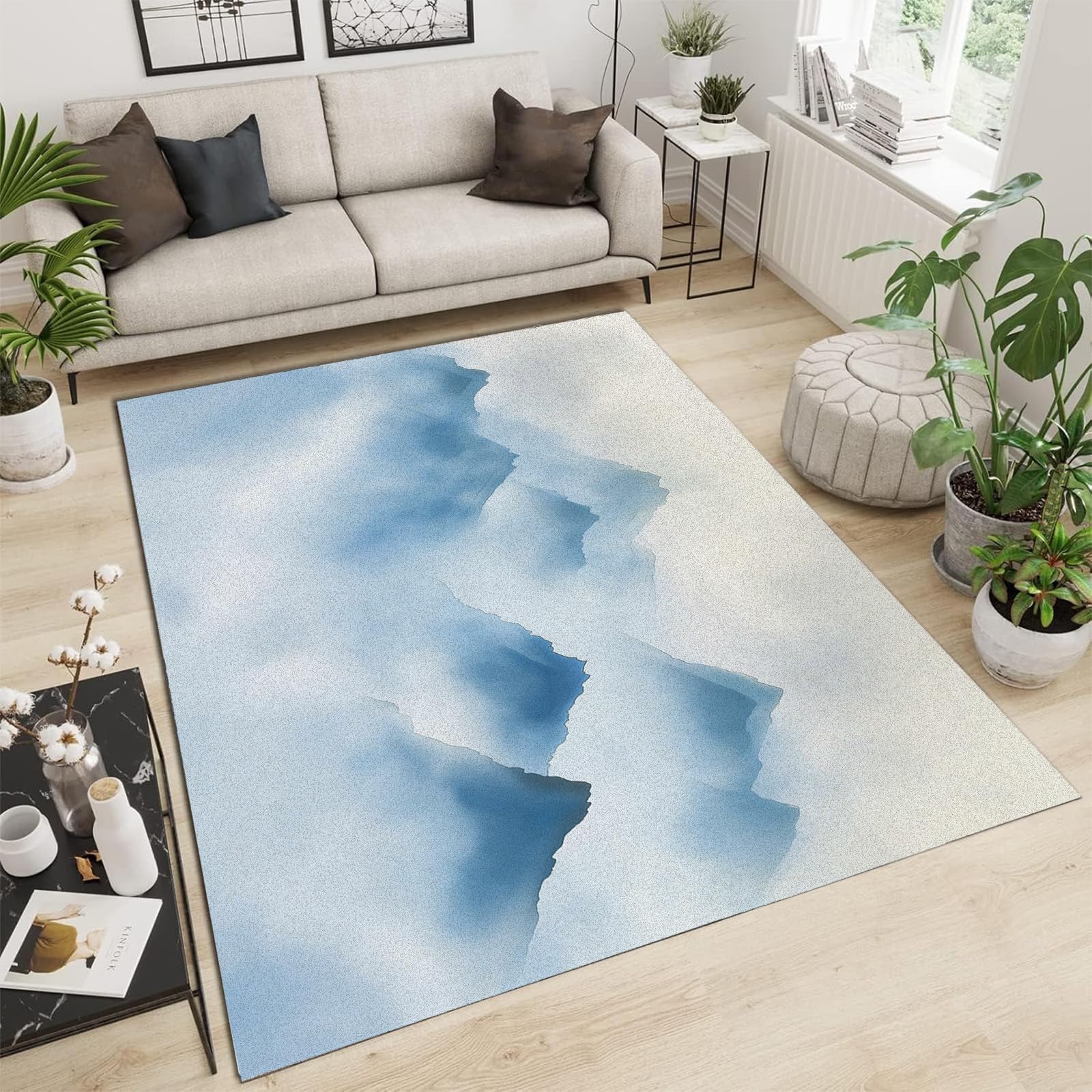 Grand tapis salon moderne 180x270cm douceur poil ras style peinture encre abstraite