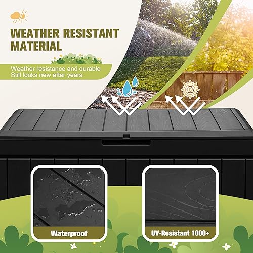 Miniatura 5 de Caja de resina de 88 galones, con cerradura, impermeable, para exteriores, contenedor de almacenamiento grande para almohada de dormitorio,