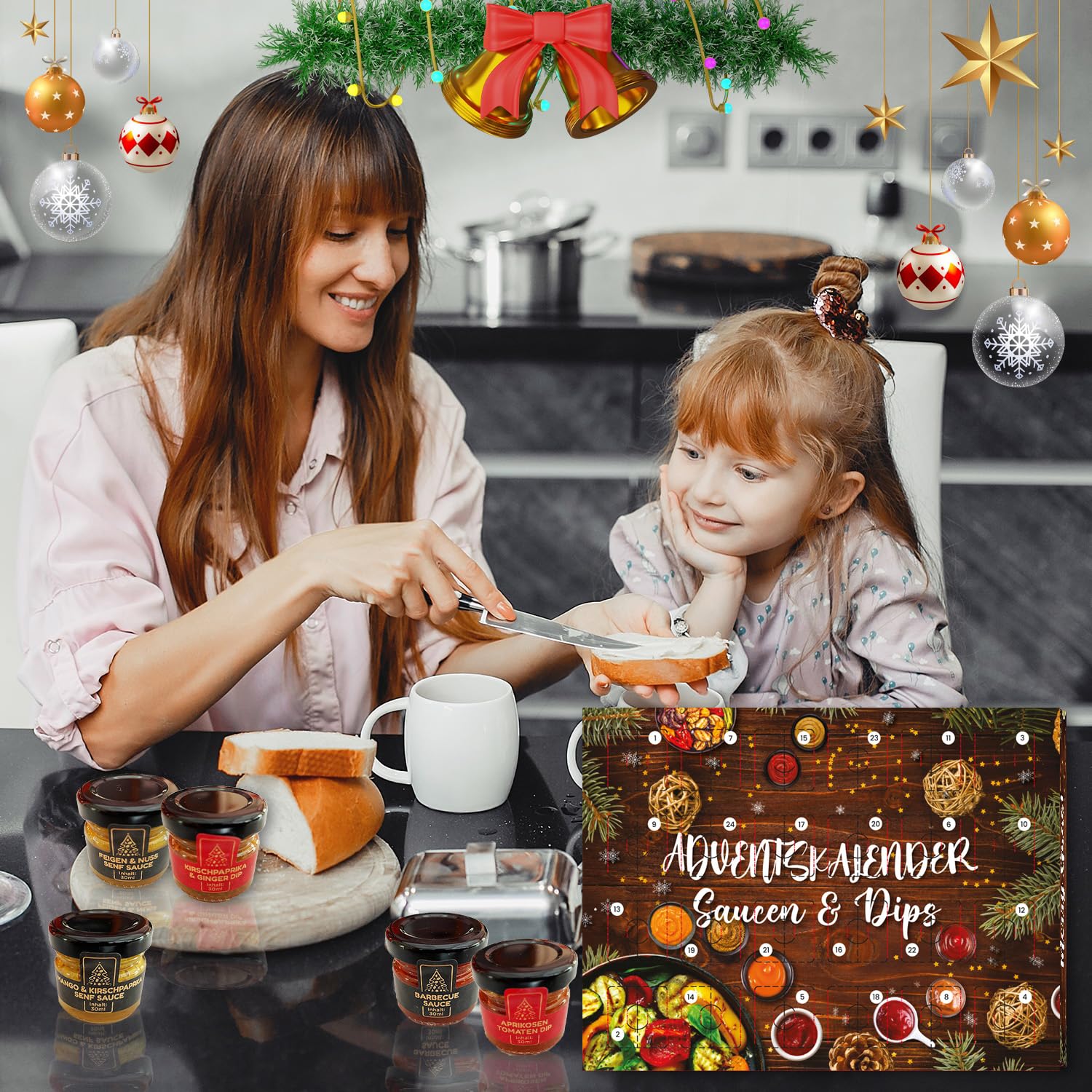 He-Ju Saucen Adventskalender 2025, 24 Saucen & Dips in 30ml Gläschen, BBQ über Dattel Senf Sauce u.v.m, Geschenk für Männer, Foodies & Grillfans, Handgemacht in Deutschland