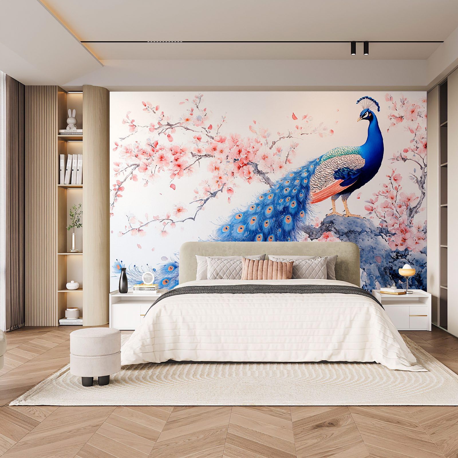 Fototapeta paw 250 x 175 cm, tapeta z włókniny XXL, nowoczesna tapeta ścienna, malarstwo akwarelowe, do salonu, sypialni, efekt 3D, dekoracja ścienna, ptaki zwierzęce, do pokoju dziecięcego, jadalni