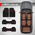BDK 3-Row ProLiner Véhicules utilitaires lourds d'origine 4pc Avant & Tapis de sol en caoutchouc arrière pour voiture SUV Van (Fits) 3rd Véhicules de ligne) - All Weather Protection Universal Fit (Noir)