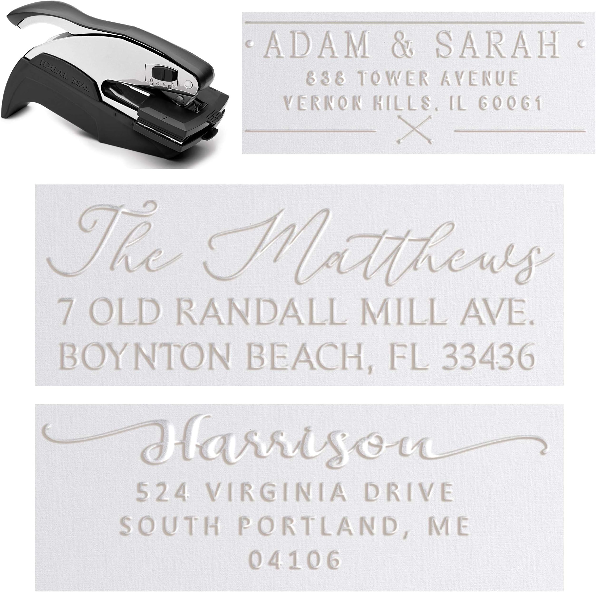 Personalized Custom Address Embosser Seal Desk Handheld Wedding Invitation Seal Embosser Personalized Customized 2" x 1" (Rectangle Embosser4)
