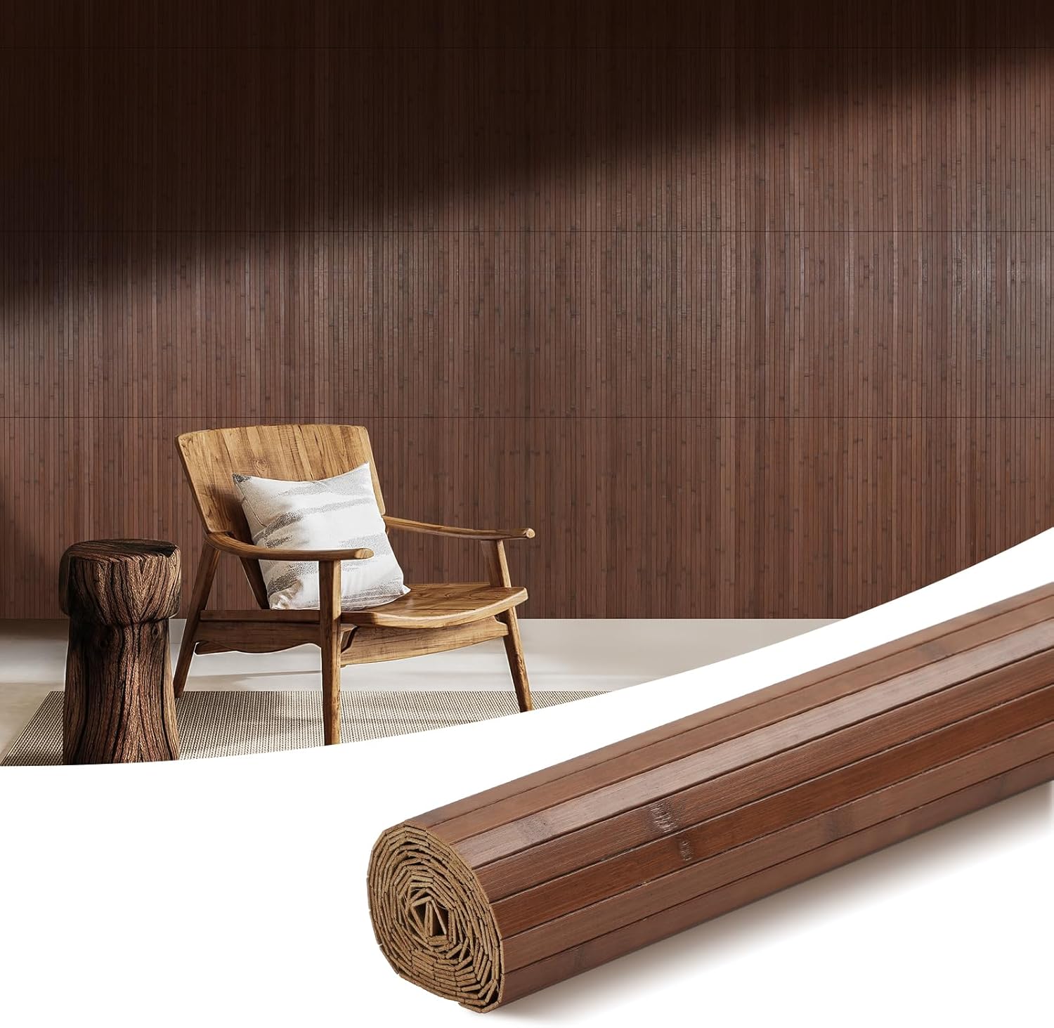 OUZUGIE 1 Pack 96x24 Inch Natural Bamboo Wall Panel – Coffee Pole Wrap Paneling for Walls, Ceilings, Cabinets, Furniture – Ideal for Bedroom, Living Room & Office DIY Decor