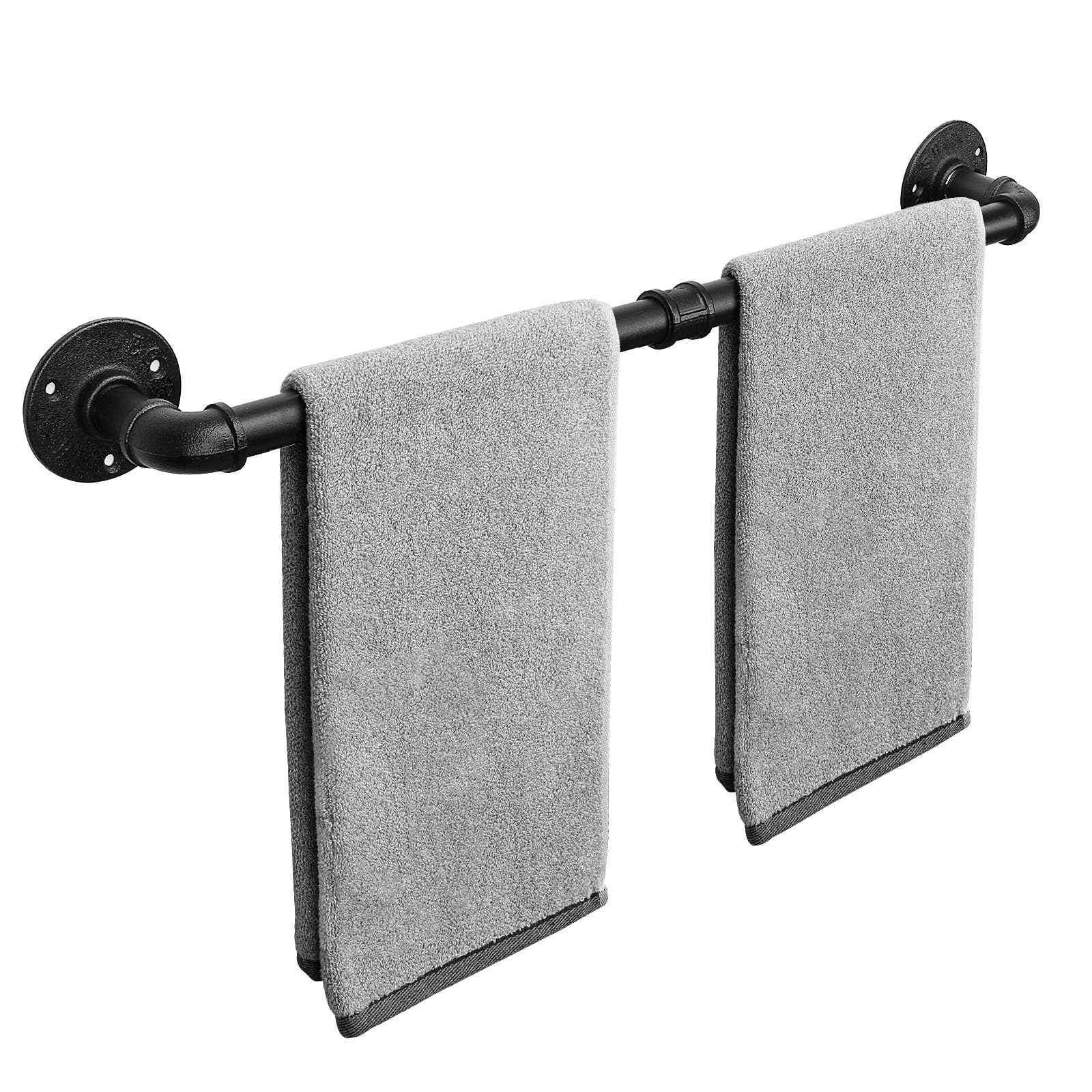 Livabber Industrial Pipe Towel Bar, Matte Black, Iron, 24 Inch, Wall Mounted
