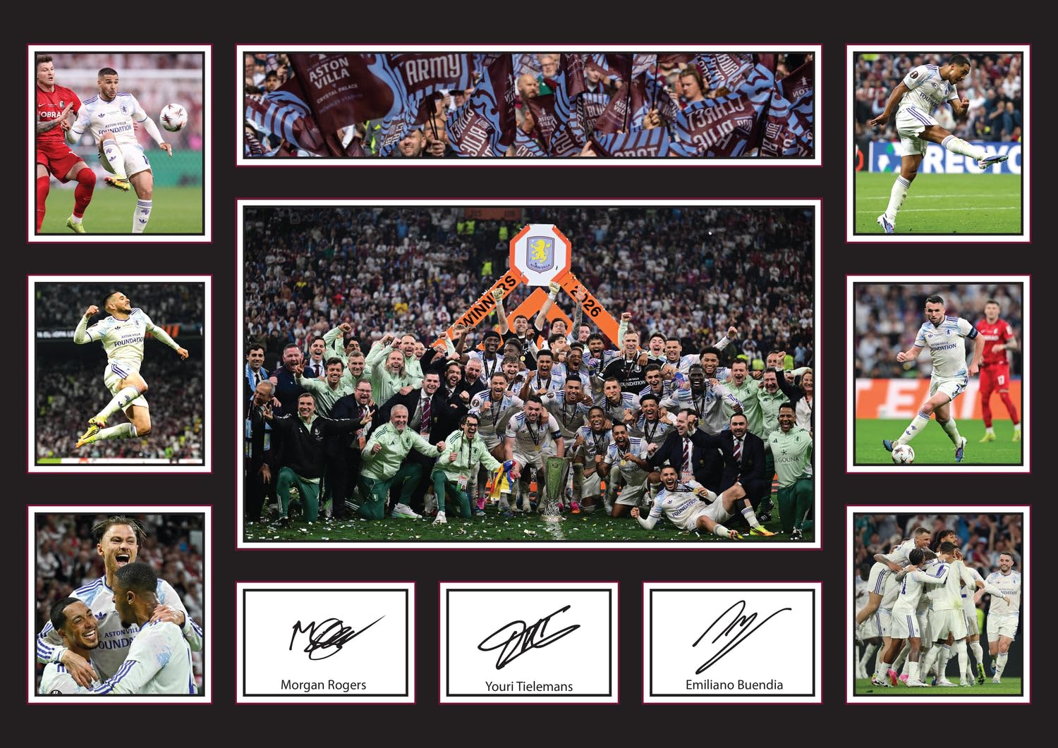 Aston Villa Europa League Winners 2026 Poster Print β Football Wall Art β UEFA Europa League Champions Memorabilia β Football Fan Gift Decor, A3 Poster + Black Frame