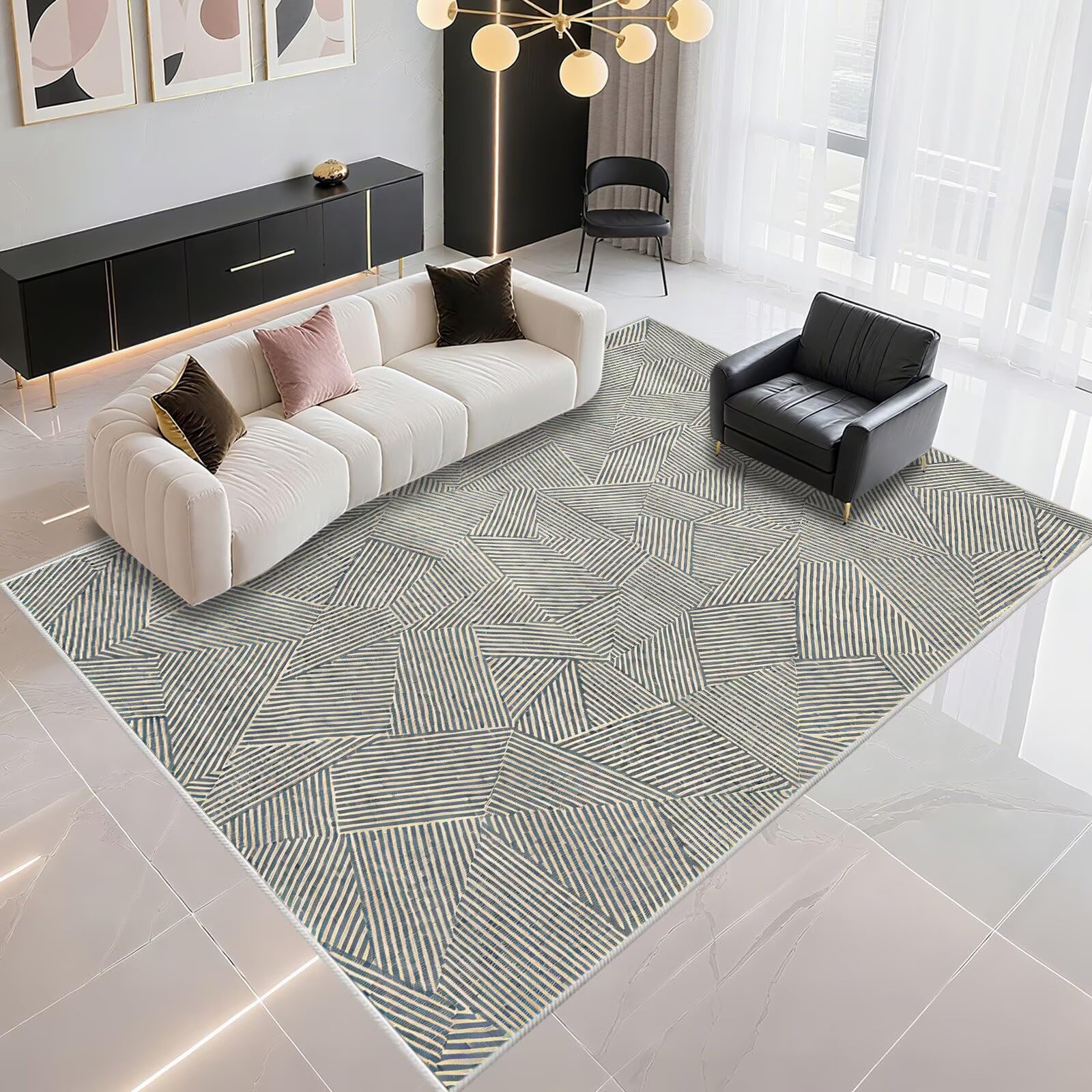 Tapis de cuisine 120x160cm bleu à rayures modernes pour égayer votre salle à manger