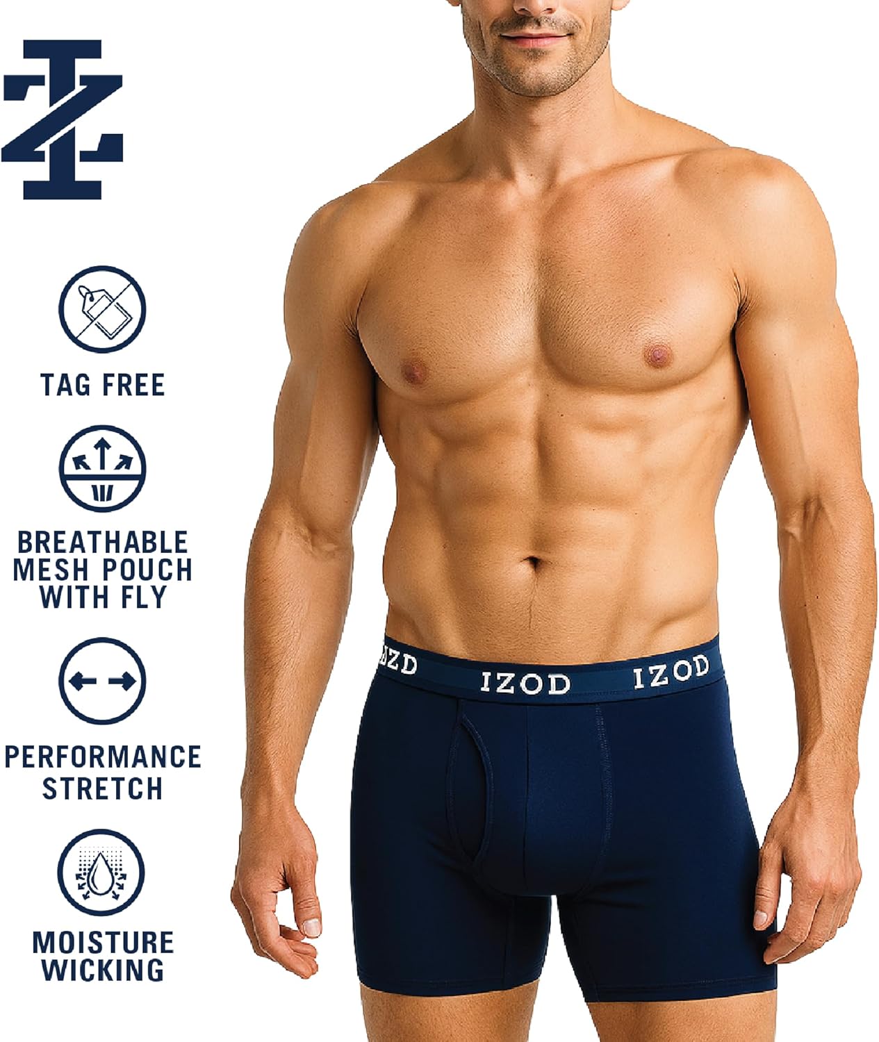 IZOD Mens Boxer Briefs - 10 Pack Stretch Performance Mens Underwear Boxers with Functional Fly Pouch, 6" Inseam (Size: S-XXL) - Image 2