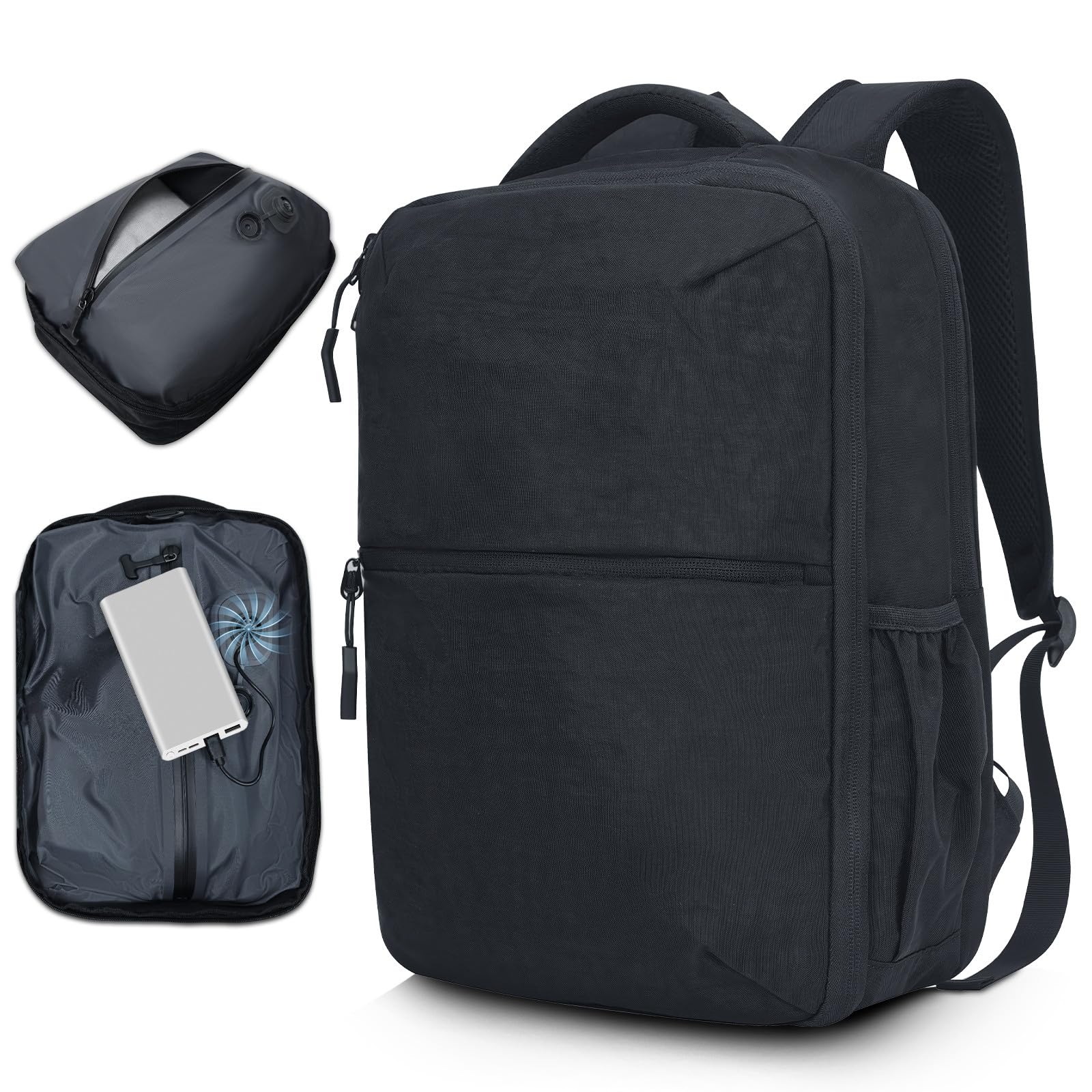 KINGSLONG Vakuum Rucksack Handgepäck: Reisetasche mit USB-Vakuumkompression | ohne Pumpe Wasserdichter Laptop Rucksack für 16 Zoll Notebook, Kabinenrucksack für Flugzeug, Business & Reise